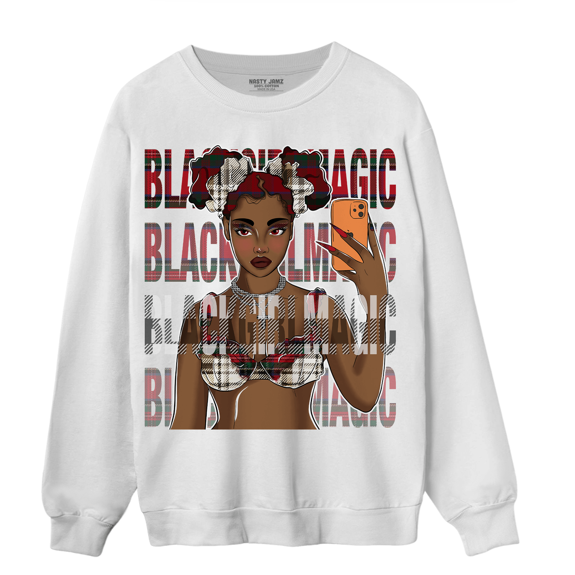 Plaid 5s Sweatshirt Match Black Magic Girl Selfie - NastyJamz