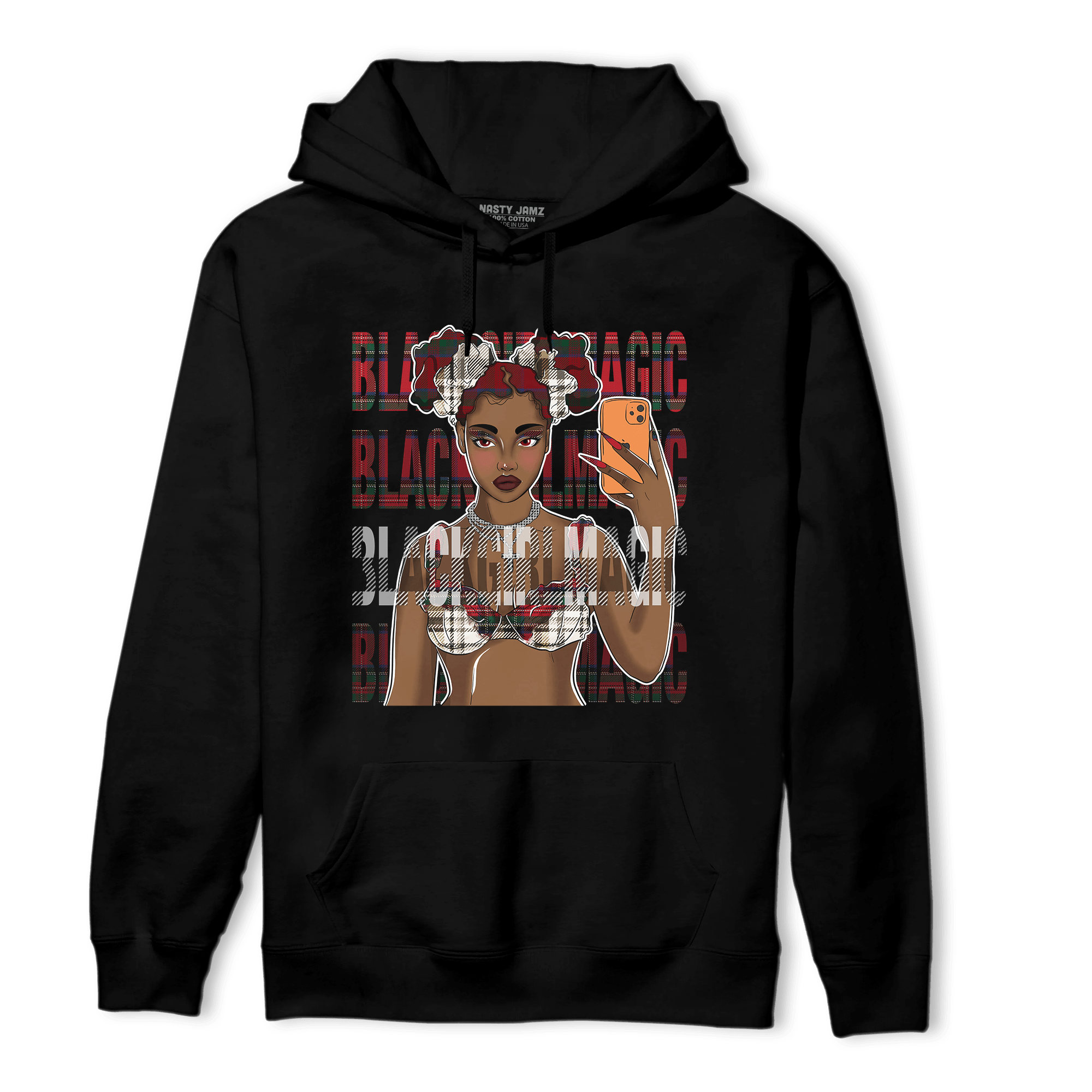 Plaid 5s Hoodie Match Black Magic Girl Selfie - NastyJamz