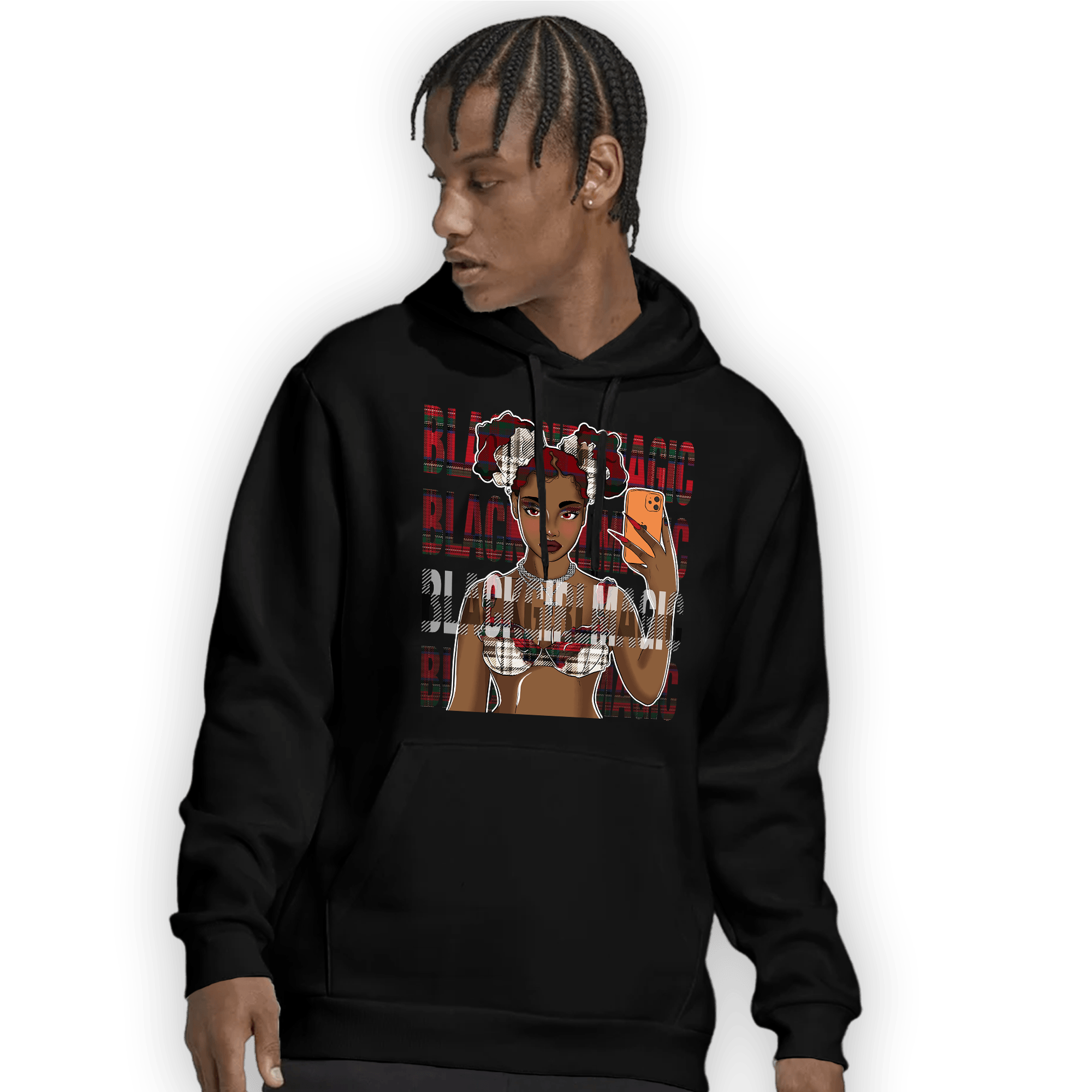 Plaid 5s Hoodie Match Black Magic Girl Selfie - NastyJamz