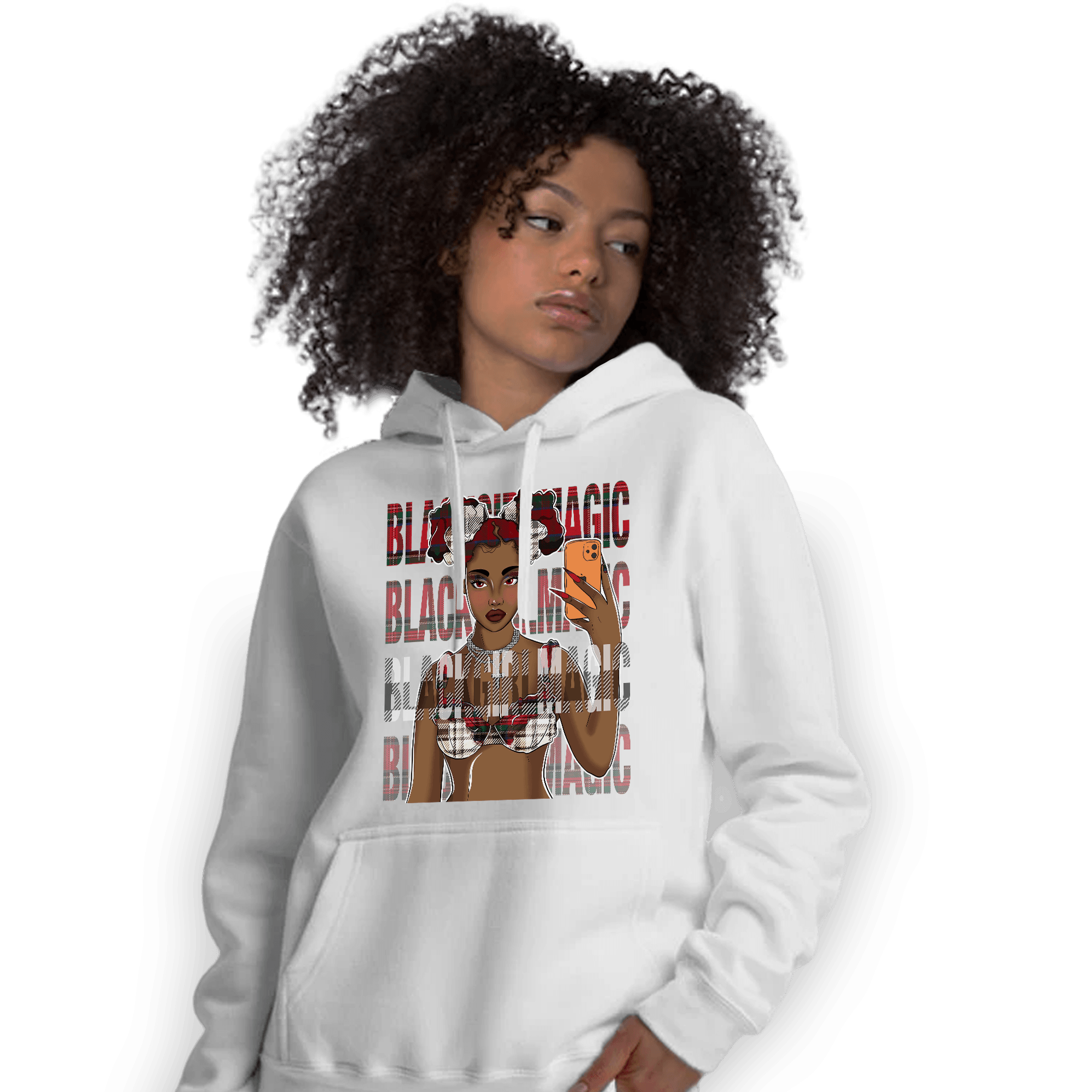 Plaid 5s Hoodie Match Black Magic Girl Selfie - NastyJamz