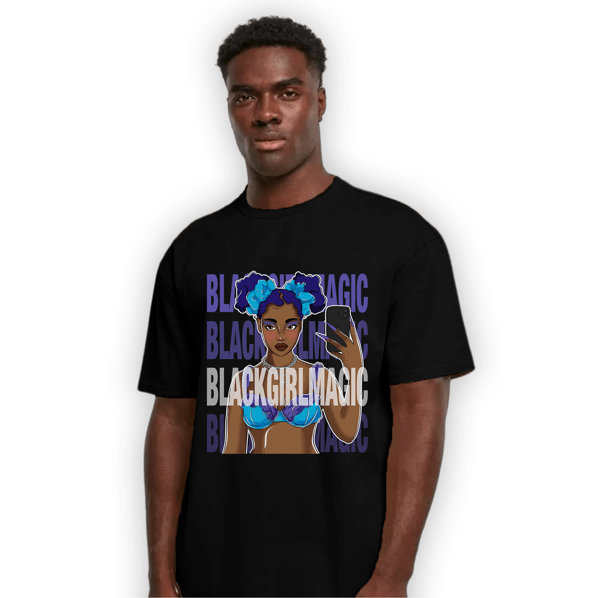 Aqua 6s T Shirt Match Black Magic Girl Selfie - NastyJamz