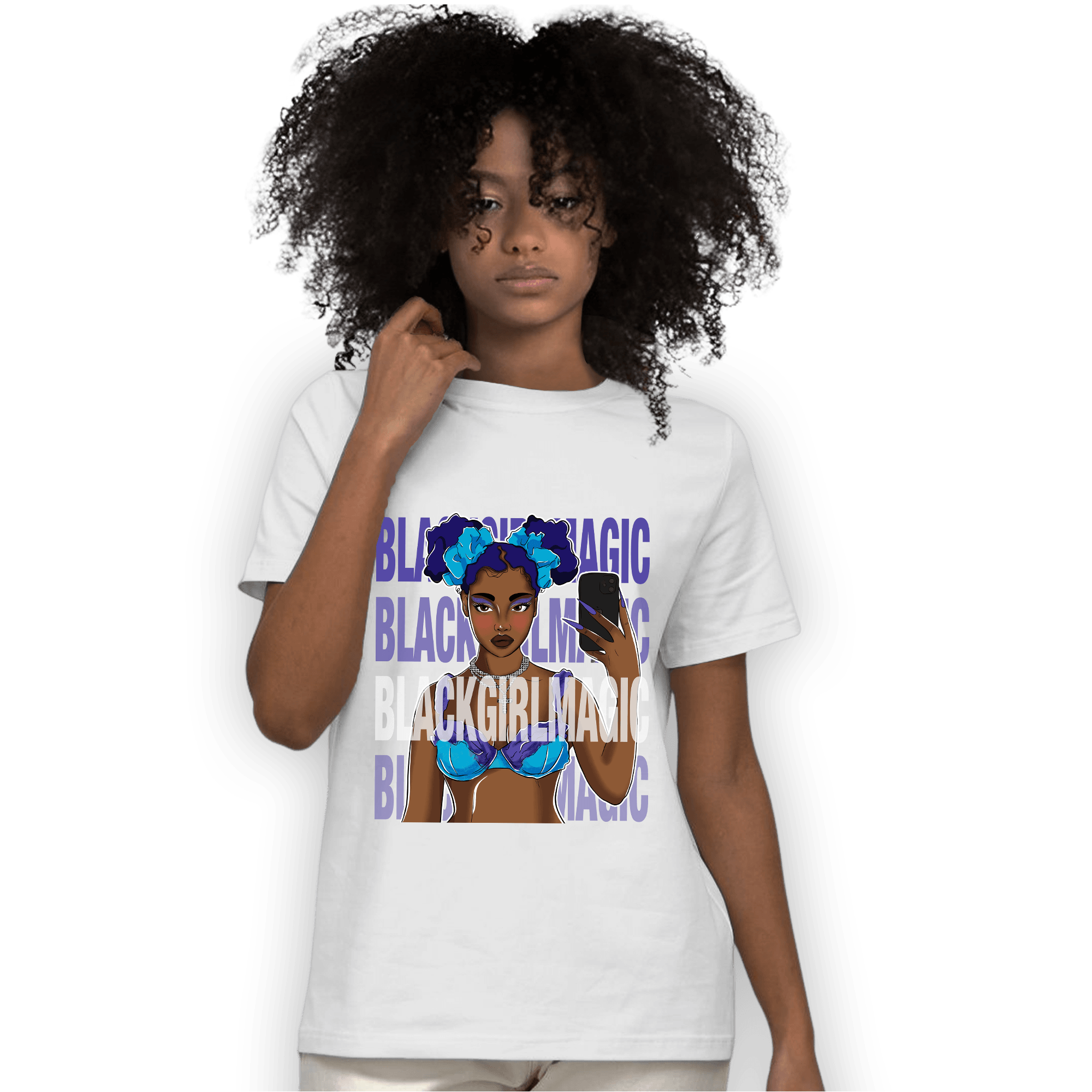 Aqua 6s T Shirt Match Black Magic Girl Selfie - NastyJamz
