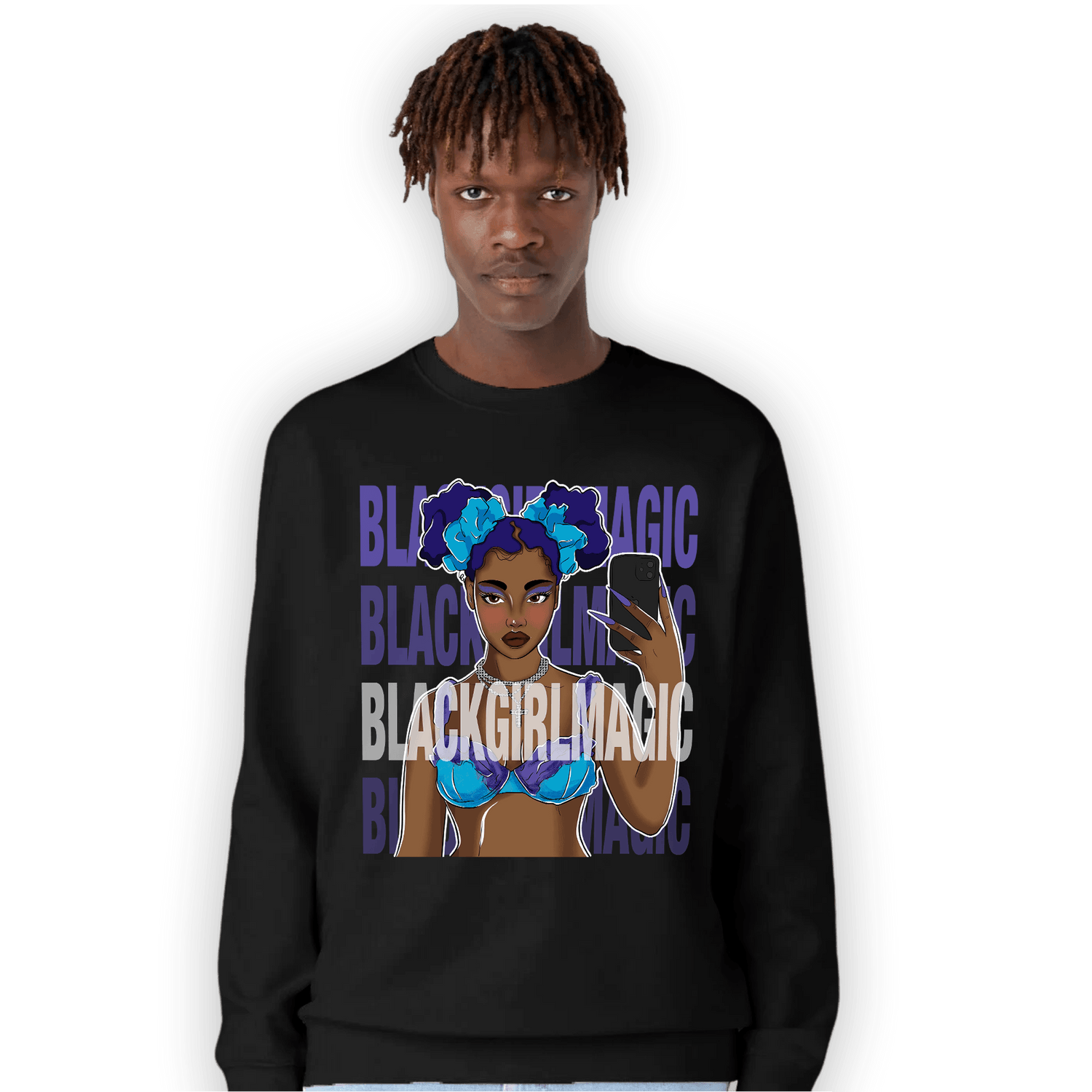 Aqua 6s Sweatshirt Match Black Magic Girl Selfie - NastyJamz
