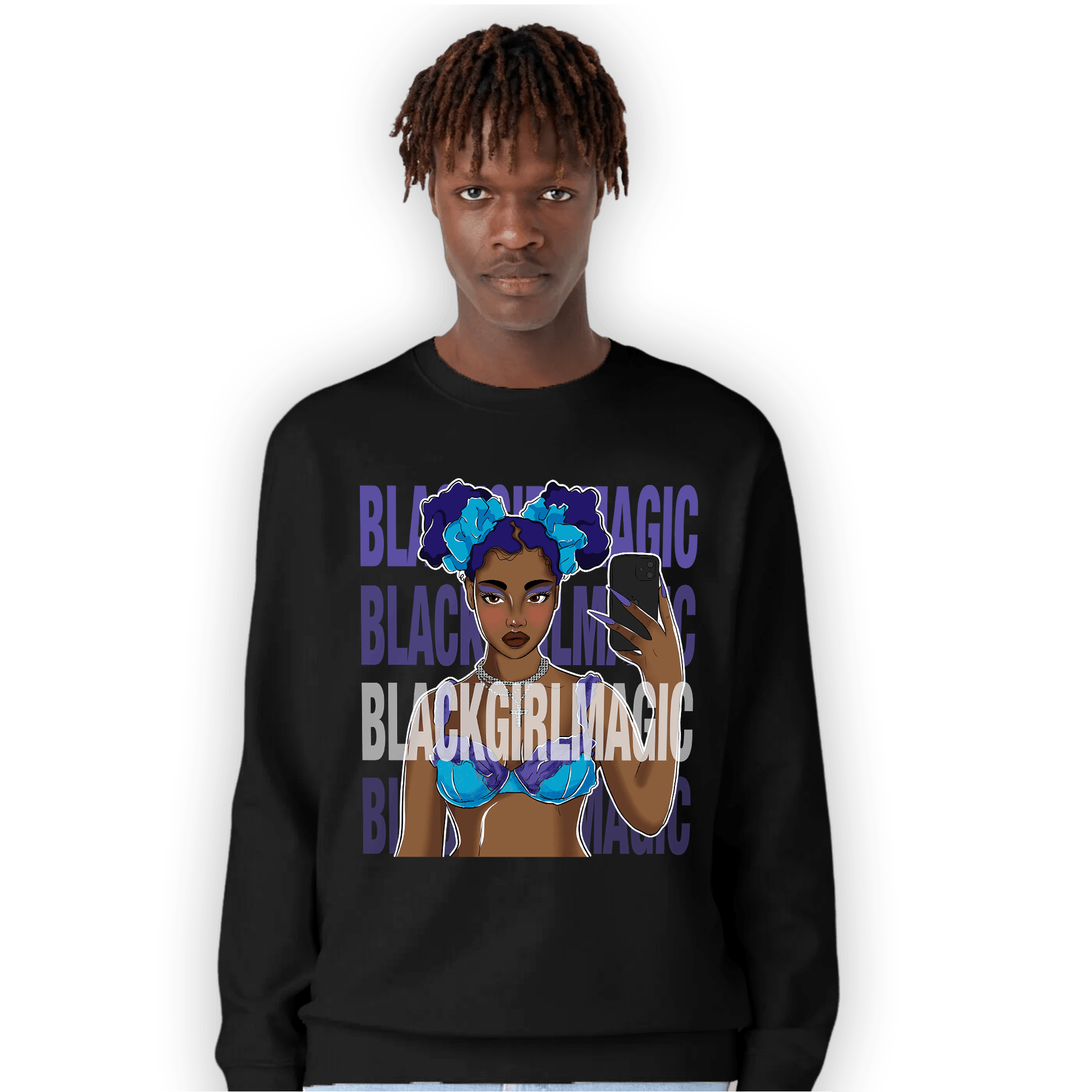 Aqua 6s Sweatshirt Match Black Magic Girl Selfie - NastyJamz