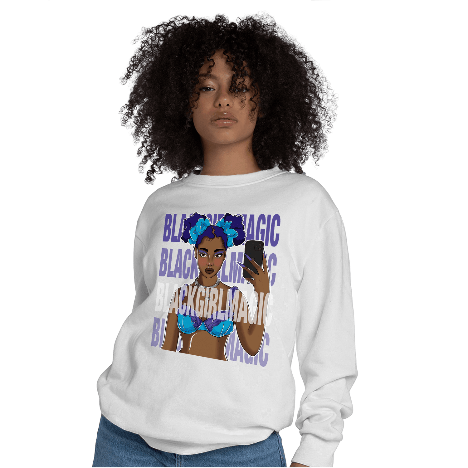 Aqua 6s Sweatshirt Match Black Magic Girl Selfie - NastyJamz