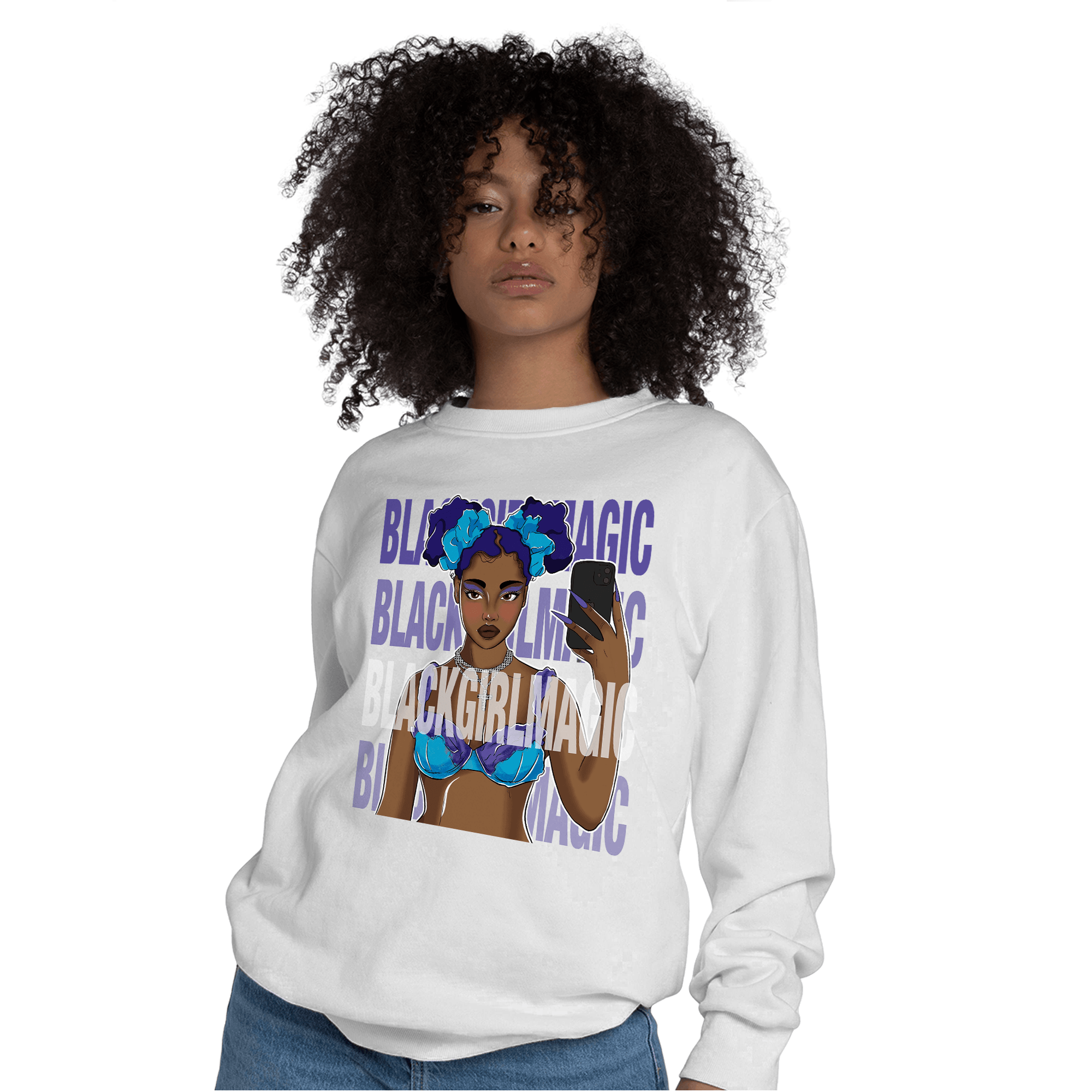 Aqua 6s Sweatshirt Match Black Magic Girl Selfie - NastyJamz