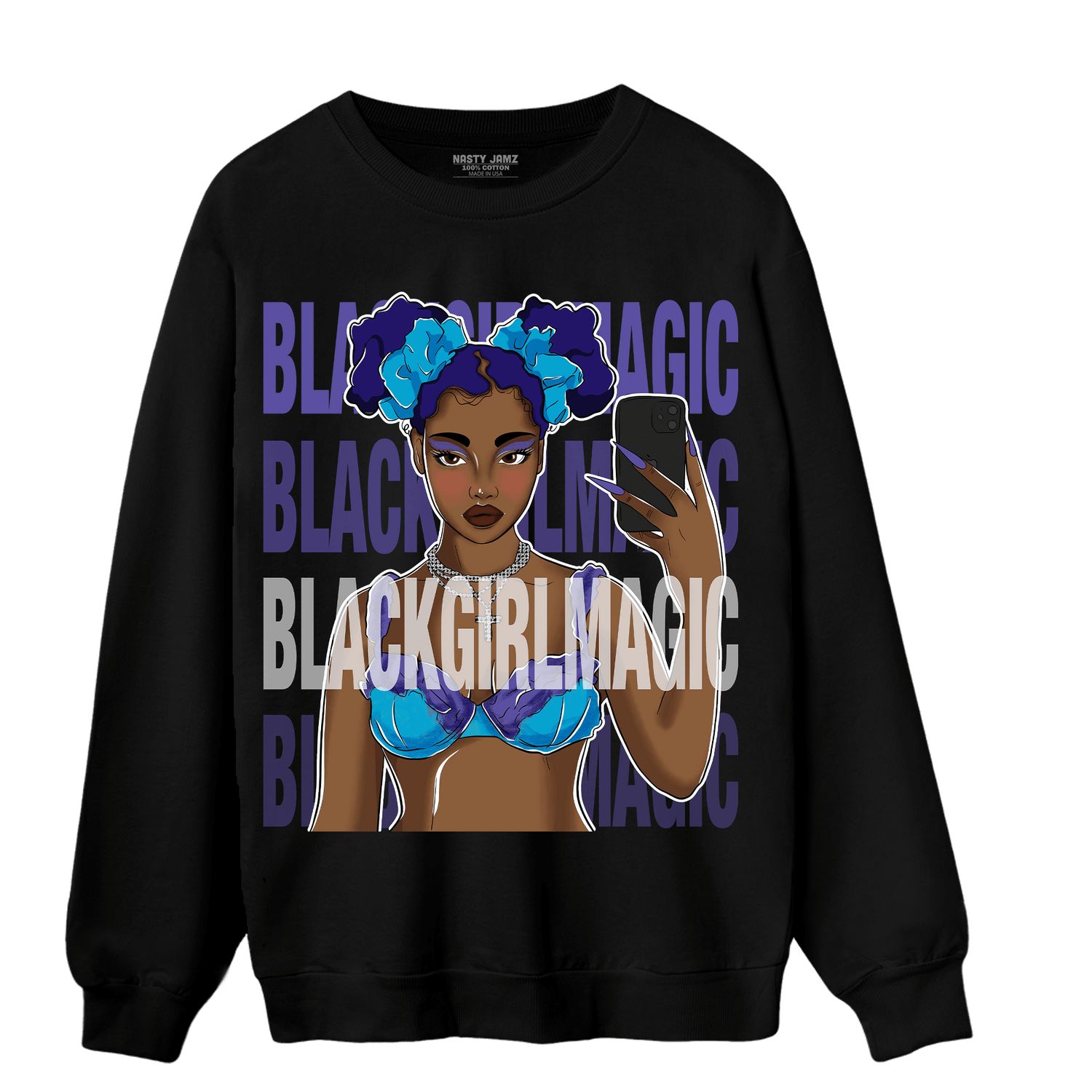 Aqua 6s Sweatshirt Match Black Magic Girl Selfie - NastyJamz
