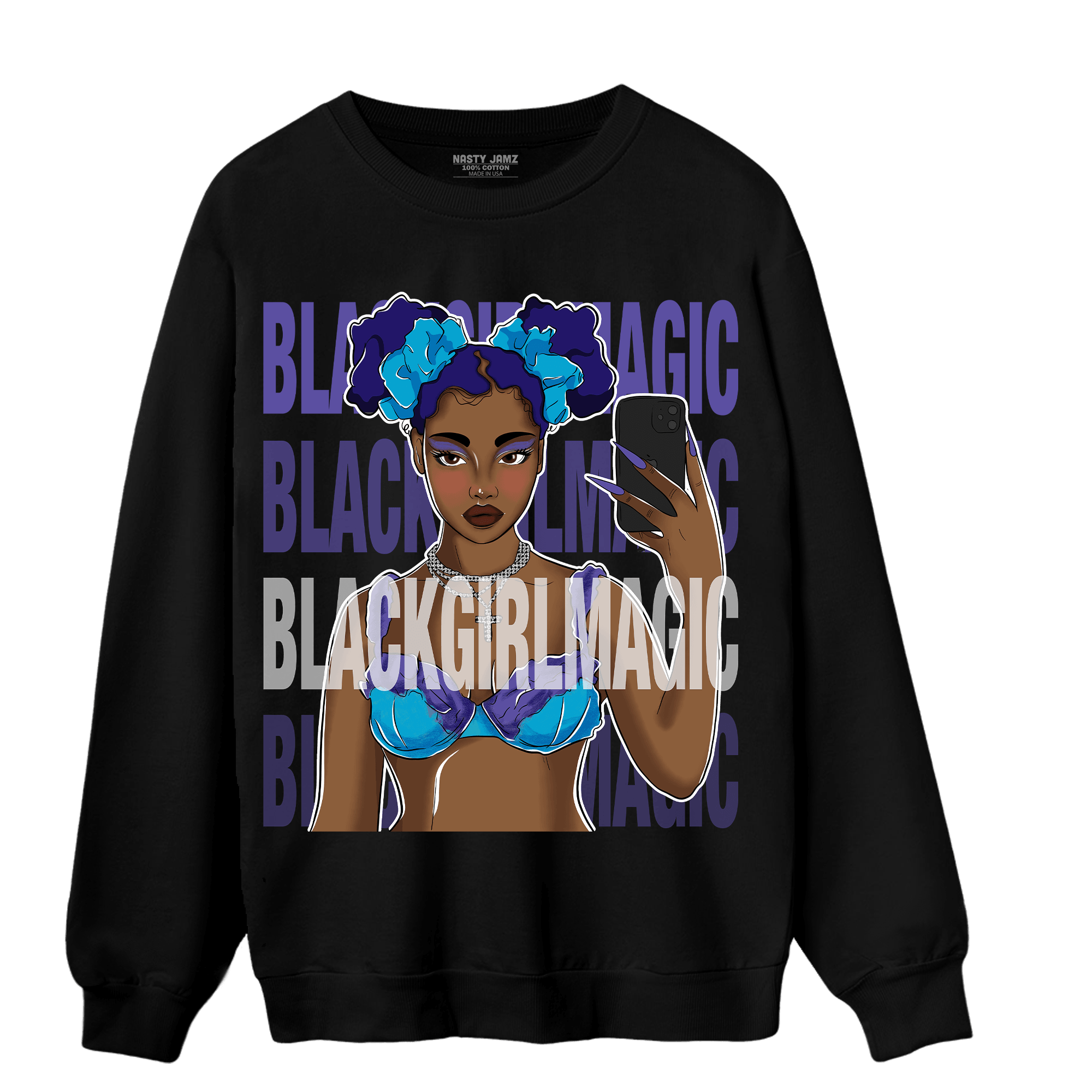 Aqua 6s Sweatshirt Match Black Magic Girl Selfie - NastyJamz