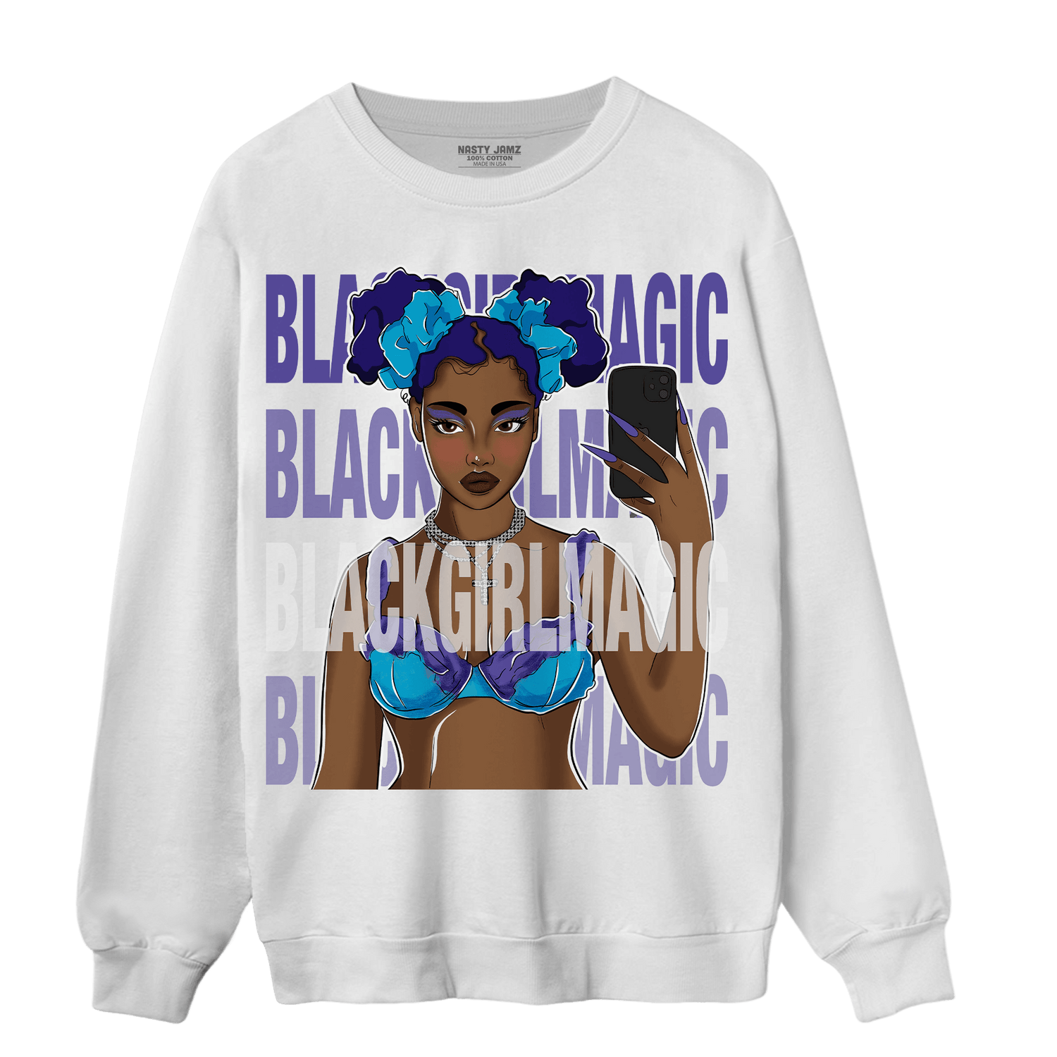Aqua 6s Sweatshirt Match Black Magic Girl Selfie - NastyJamz