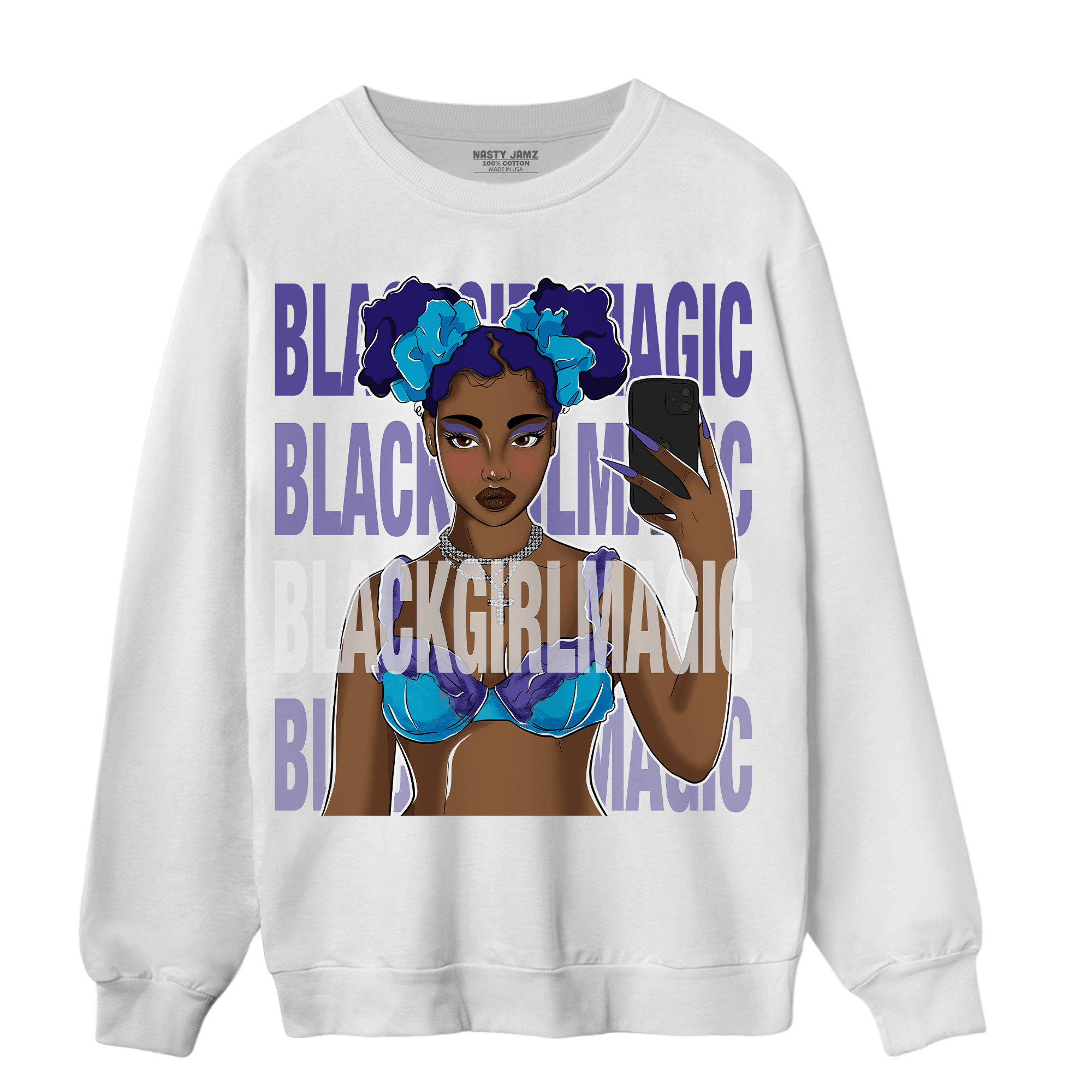 Aqua 6s Sweatshirt Match Black Magic Girl Selfie - NastyJamz
