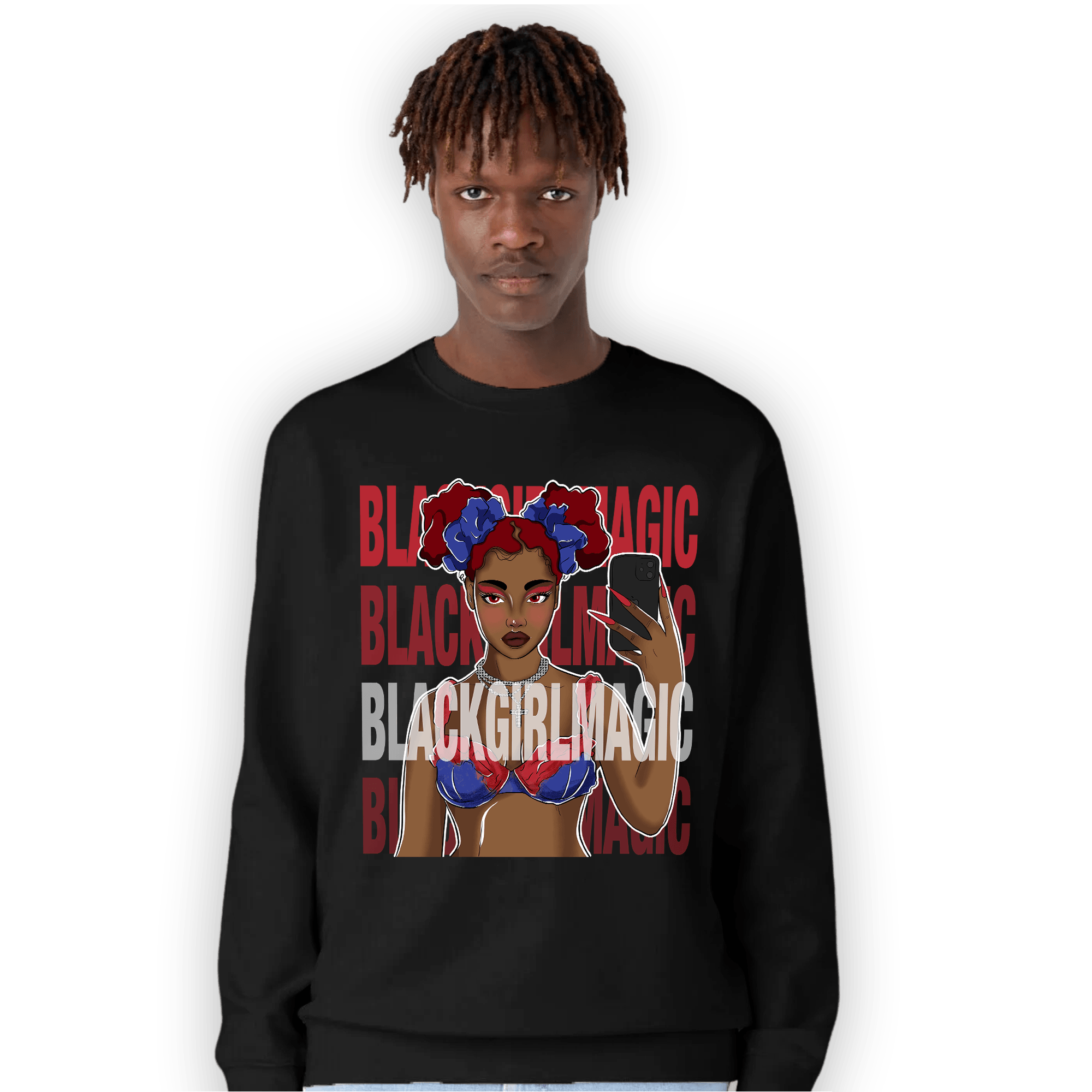 Playoffs 8s Sweatshirt Match Black Magic Girl Selfie - NastyJamz