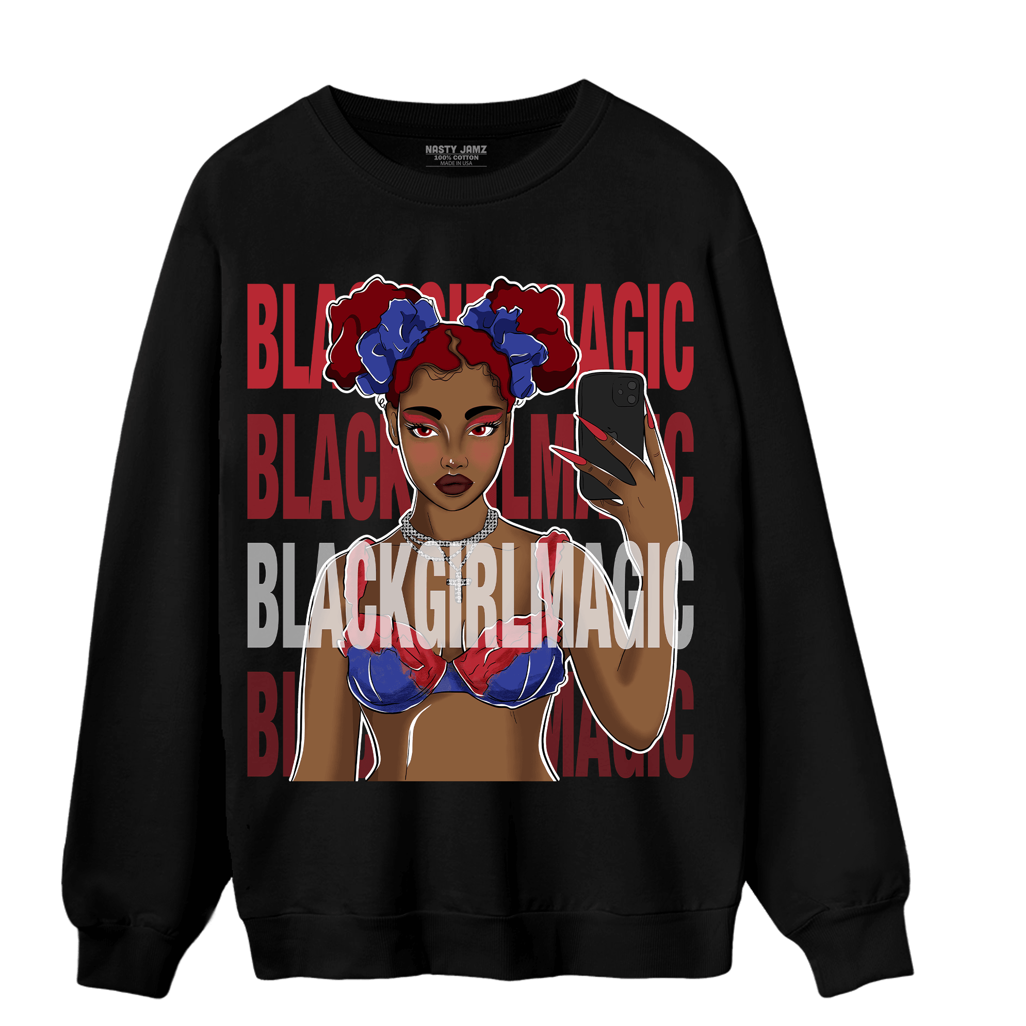 Playoffs 8s Sweatshirt Match Black Magic Girl Selfie - NastyJamz