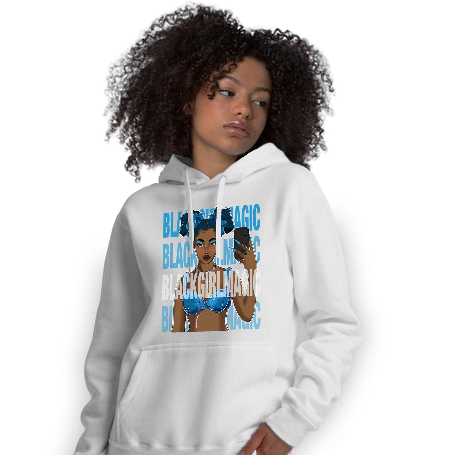 Powder Blue 9s Hoodie Match Black Magic Girl Selfie - NastyJamz