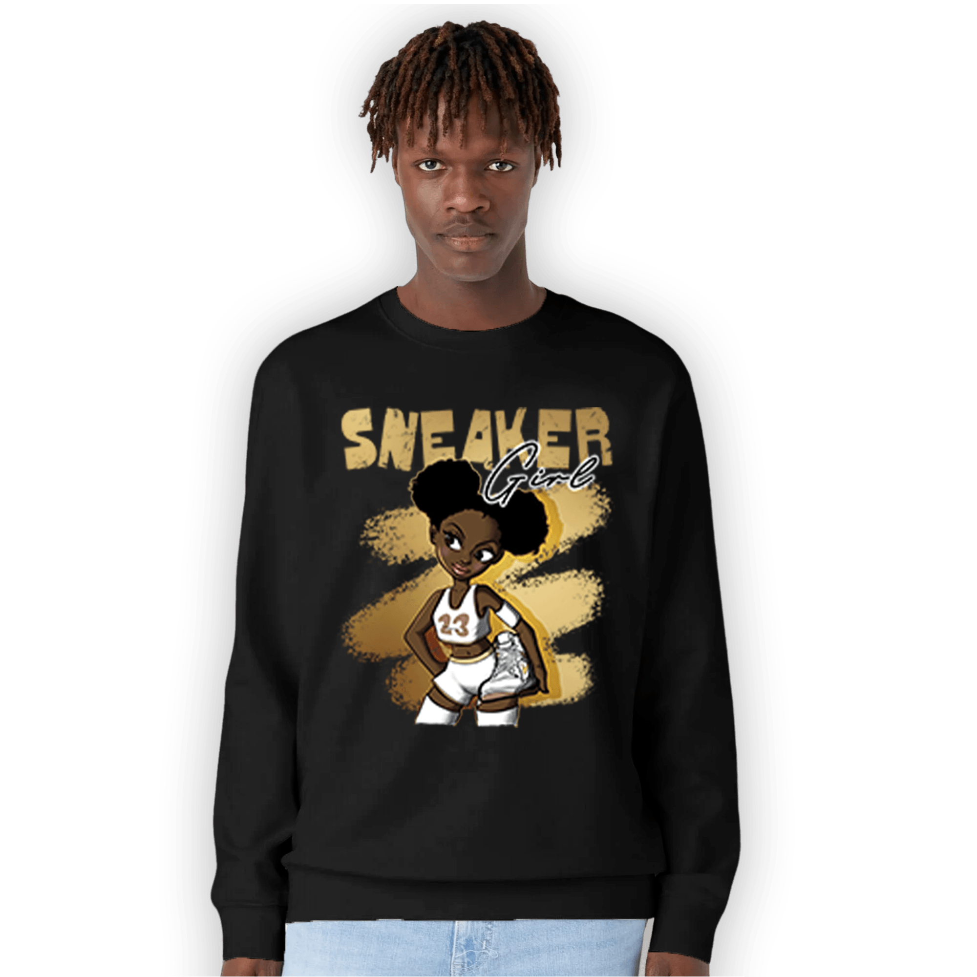 High OG Metallic Gold 1s Sweatshirt Match Black Sneaker Girl - NastyJamz
