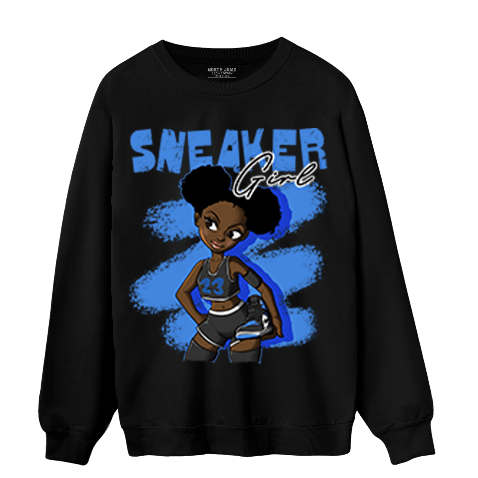 University Blue Toe 1s Sweatshirt Match Black Sneaker Girl - NastyJamz