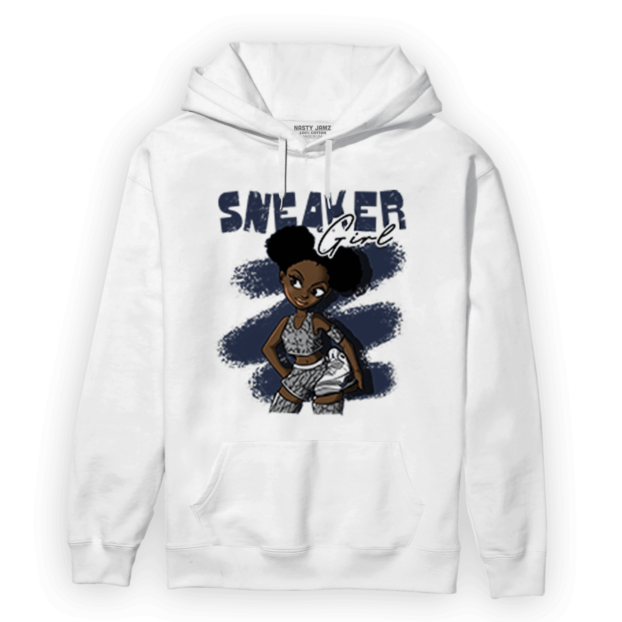 White Navy 3s Hoodie Match Black Sneaker Girl - NastyJamz