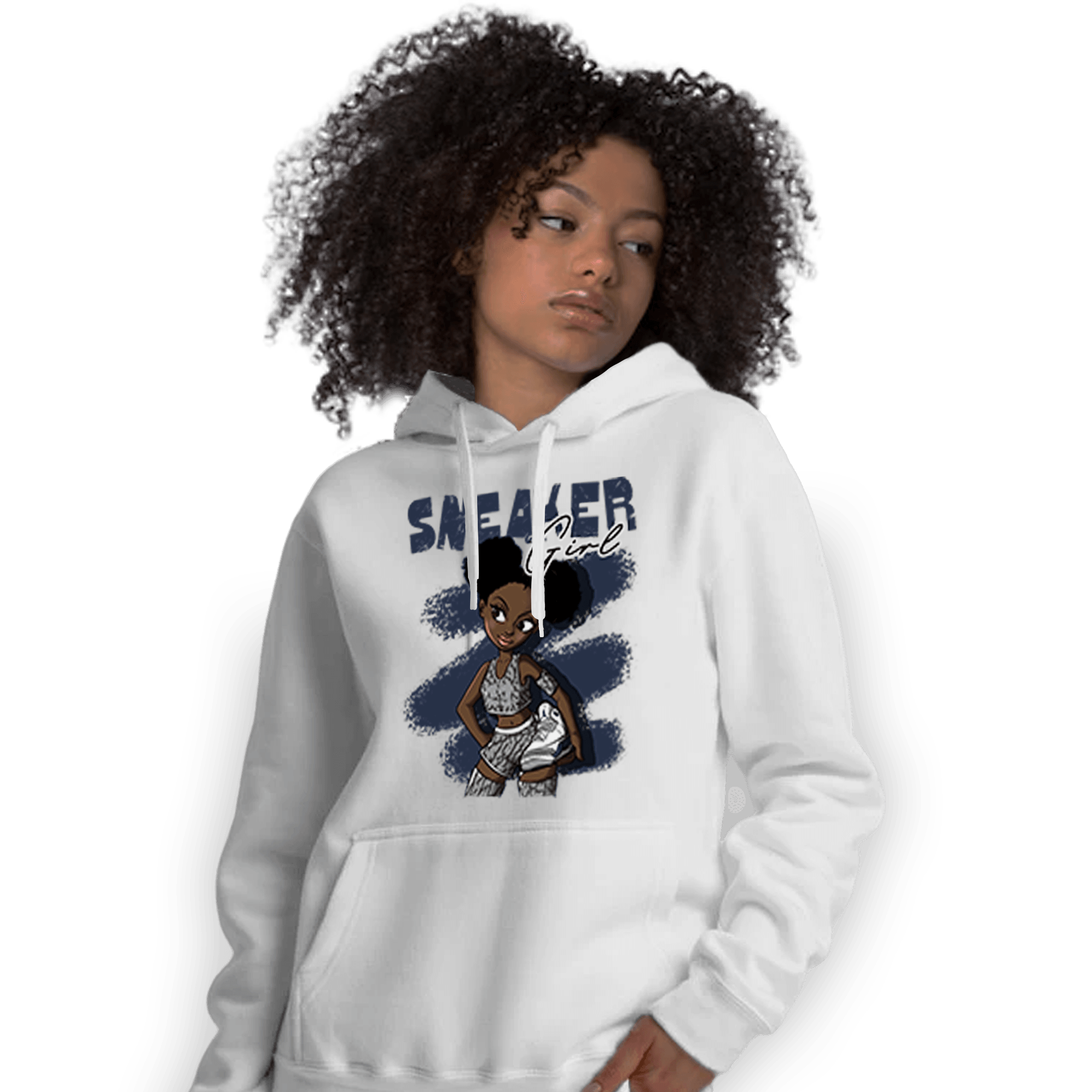 White Navy 3s Hoodie Match Black Sneaker Girl - NastyJamz