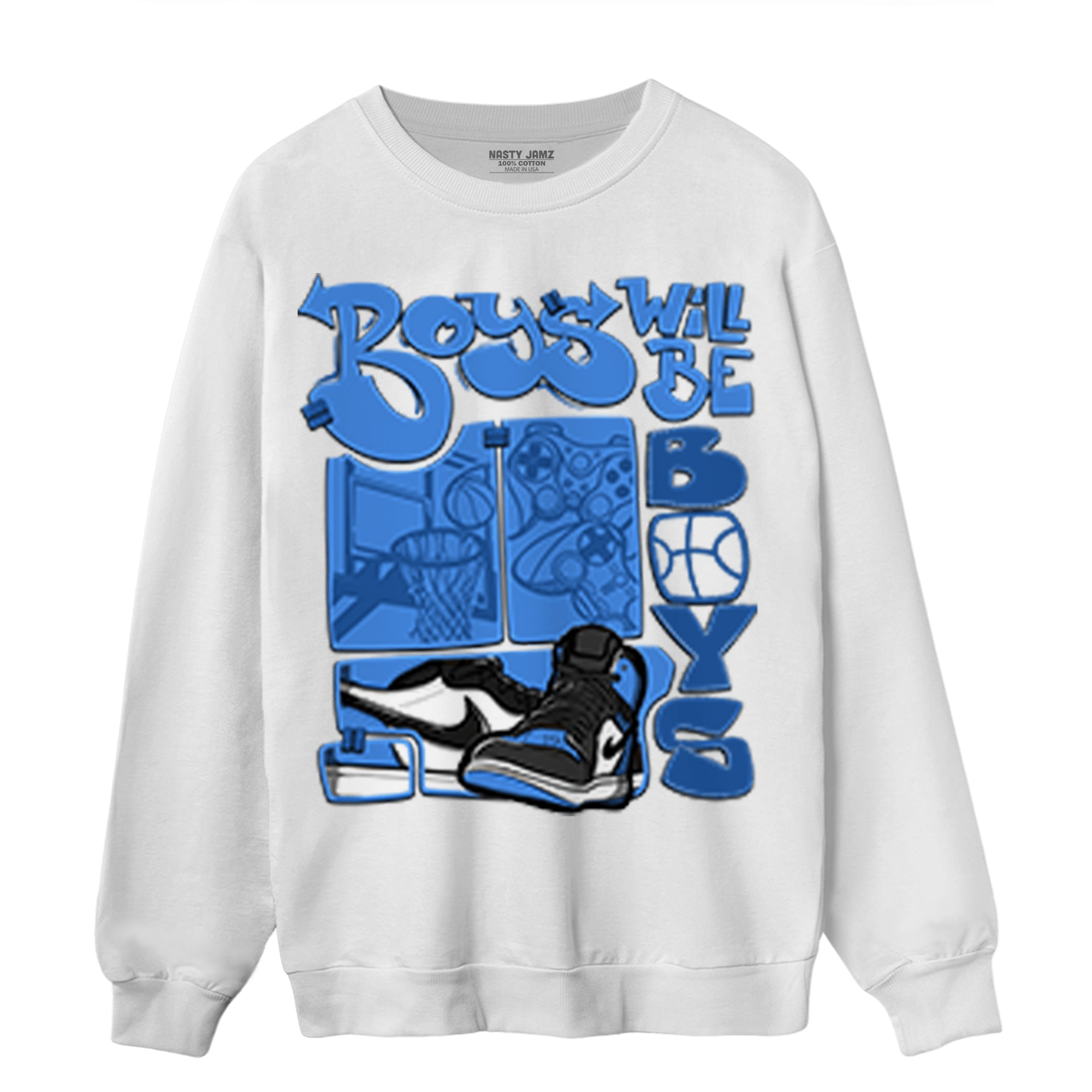 University Blue Toe 1s Sweatshirt Match Boys Will Be Boys - NastyJamz