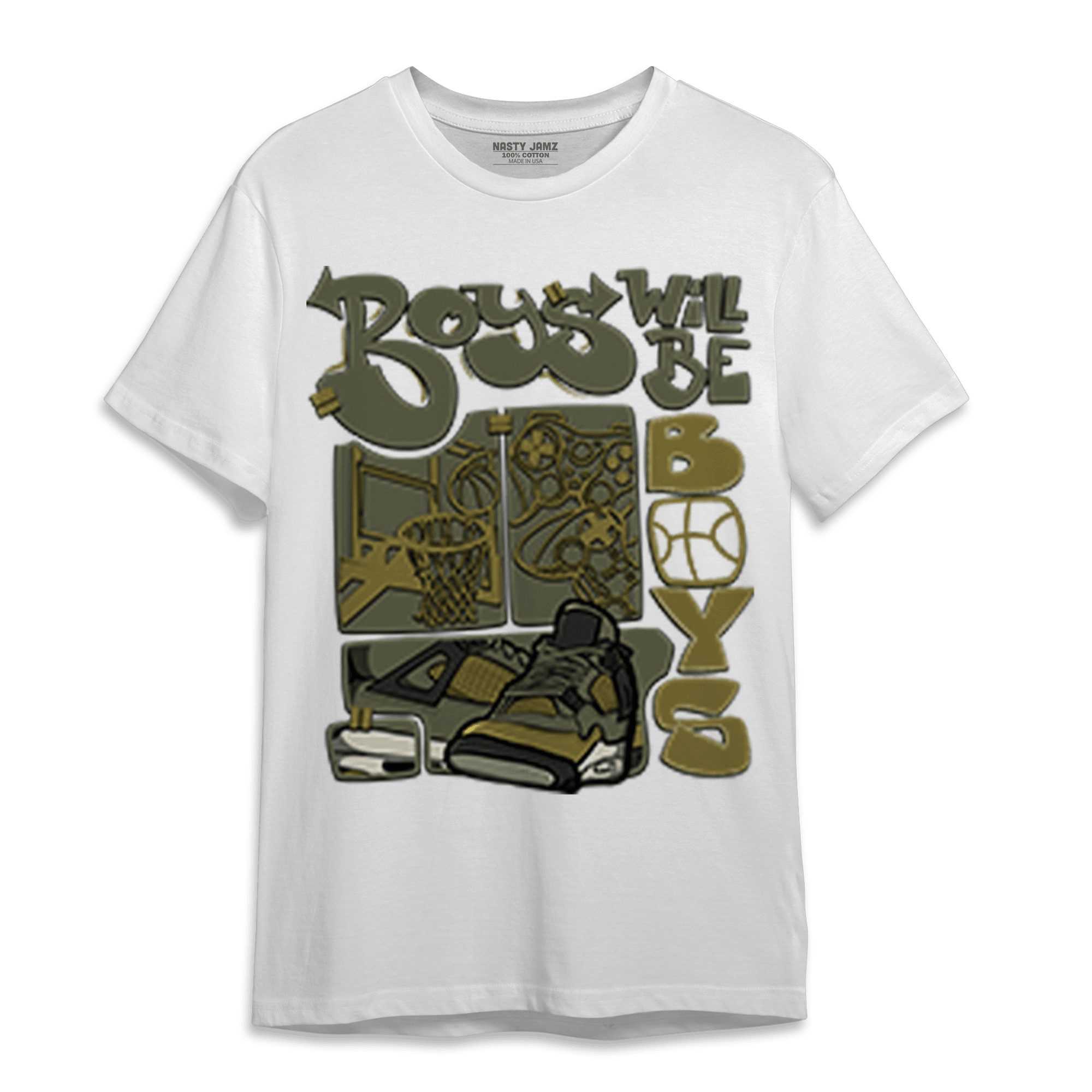 SE Craft Medium Olive 4s T Shirt Match Boys Will Be Boys - NastyJamz