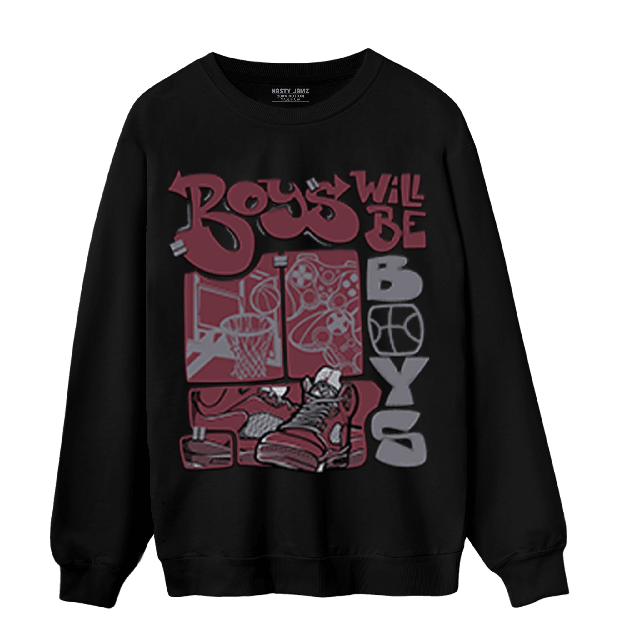 Burgundy 5s Sweatshirt Match Boys Will Be Boys - NastyJamz