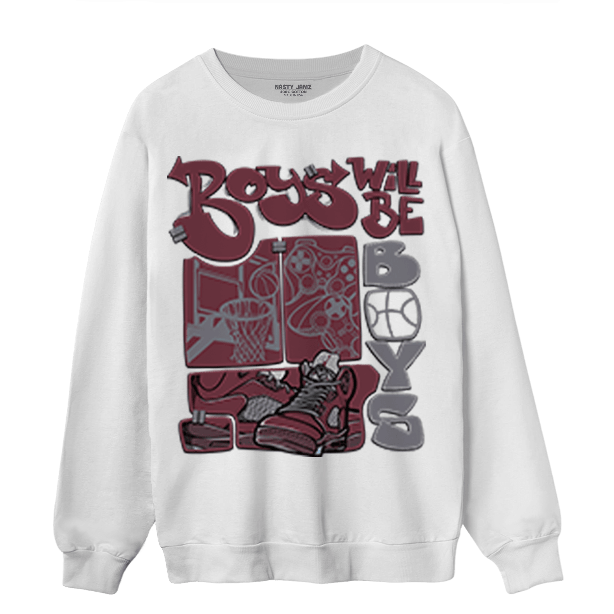 Burgundy 5s Sweatshirt Match Boys Will Be Boys - NastyJamz