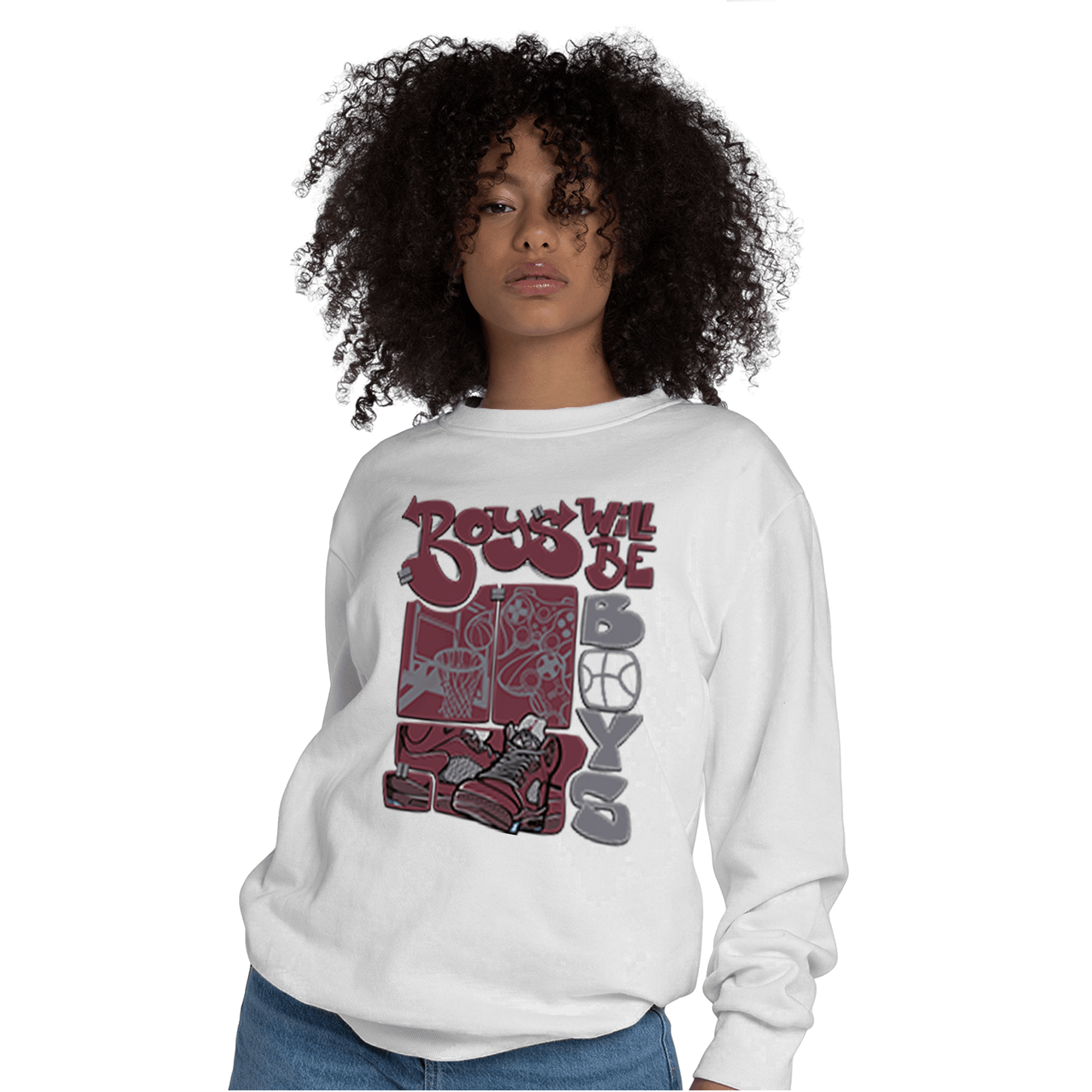 Burgundy 5s Sweatshirt Match Boys Will Be Boys - NastyJamz