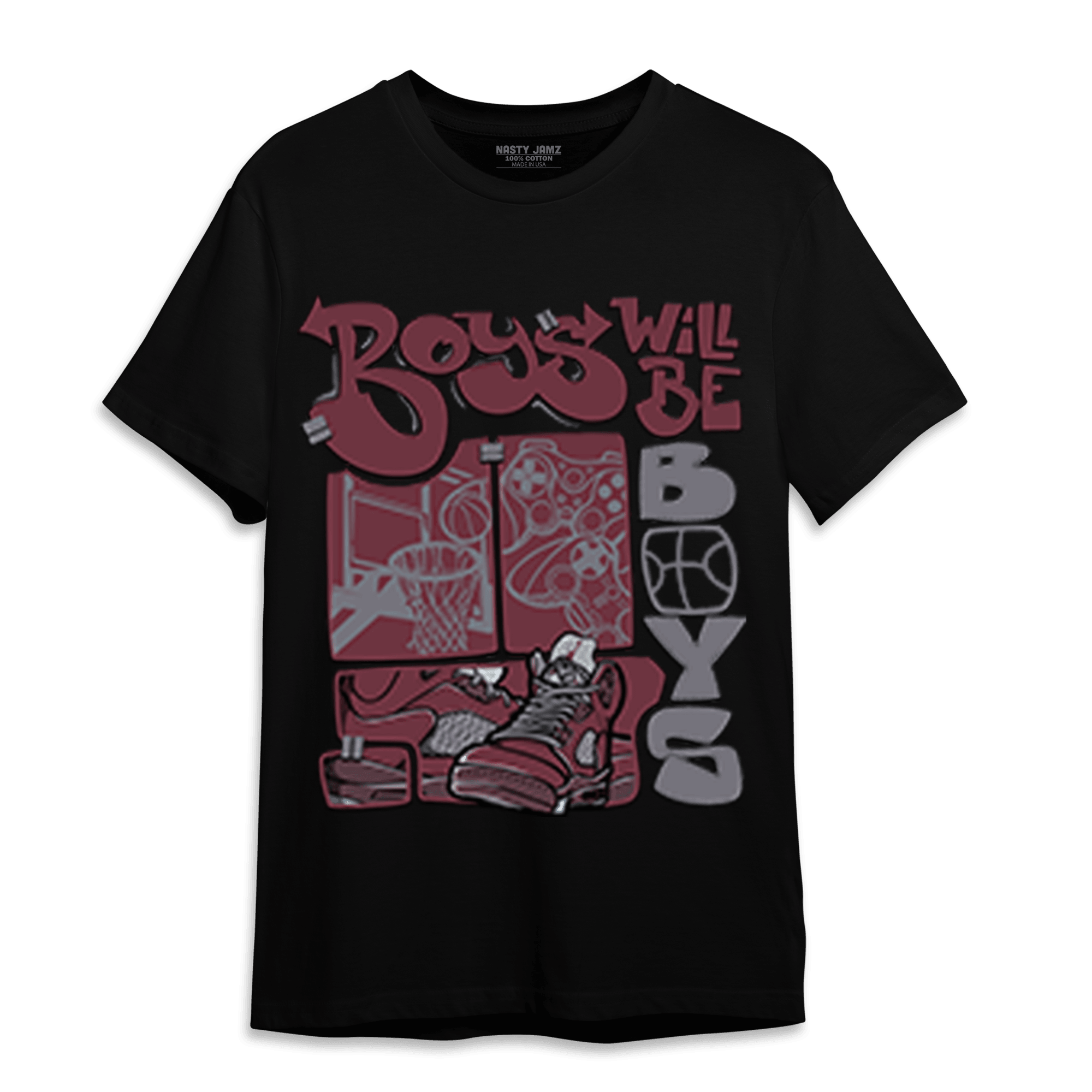 Burgundy 5s T Shirt Match Boys Will Be Boys - NastyJamz