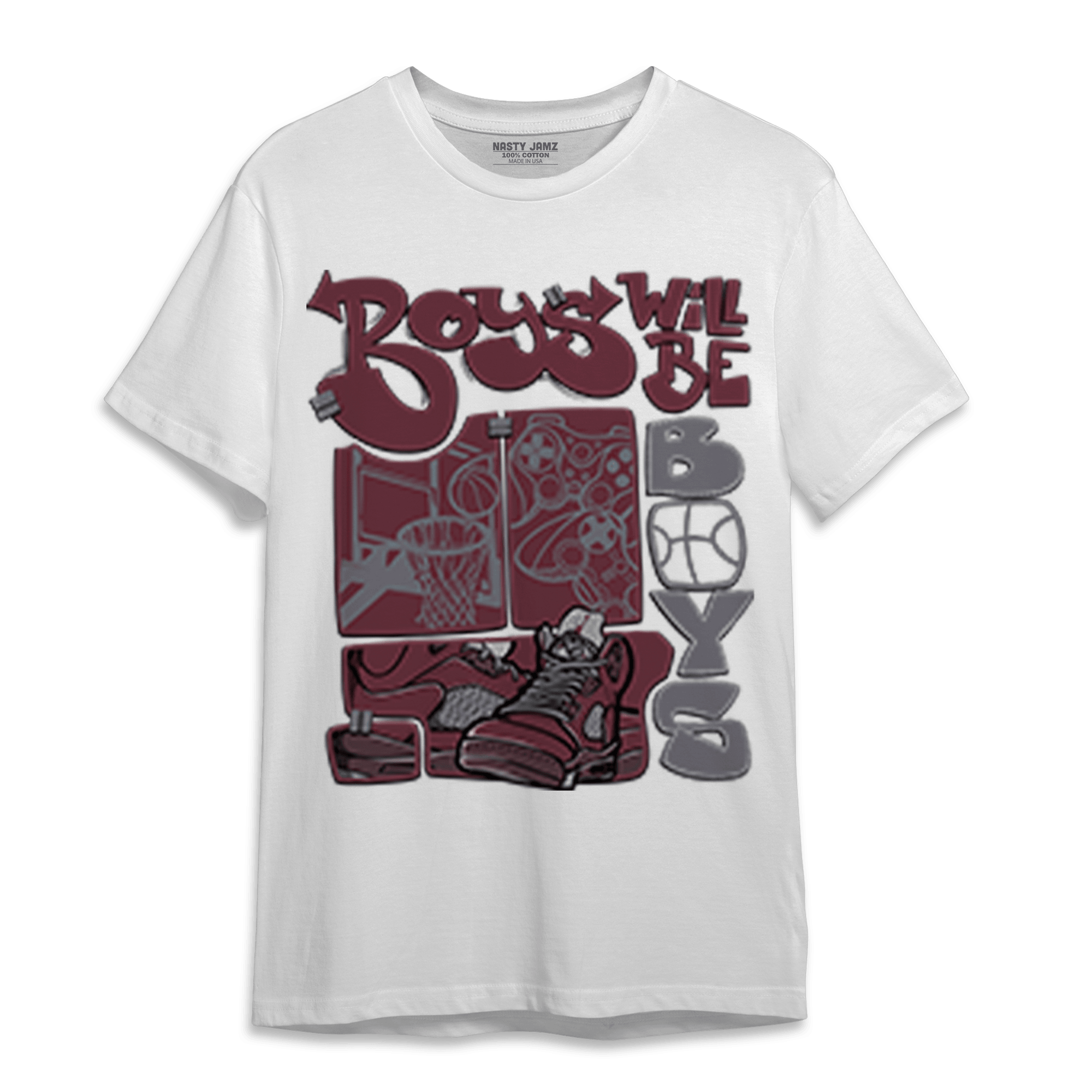 Burgundy 5s T Shirt Match Boys Will Be Boys - NastyJamz