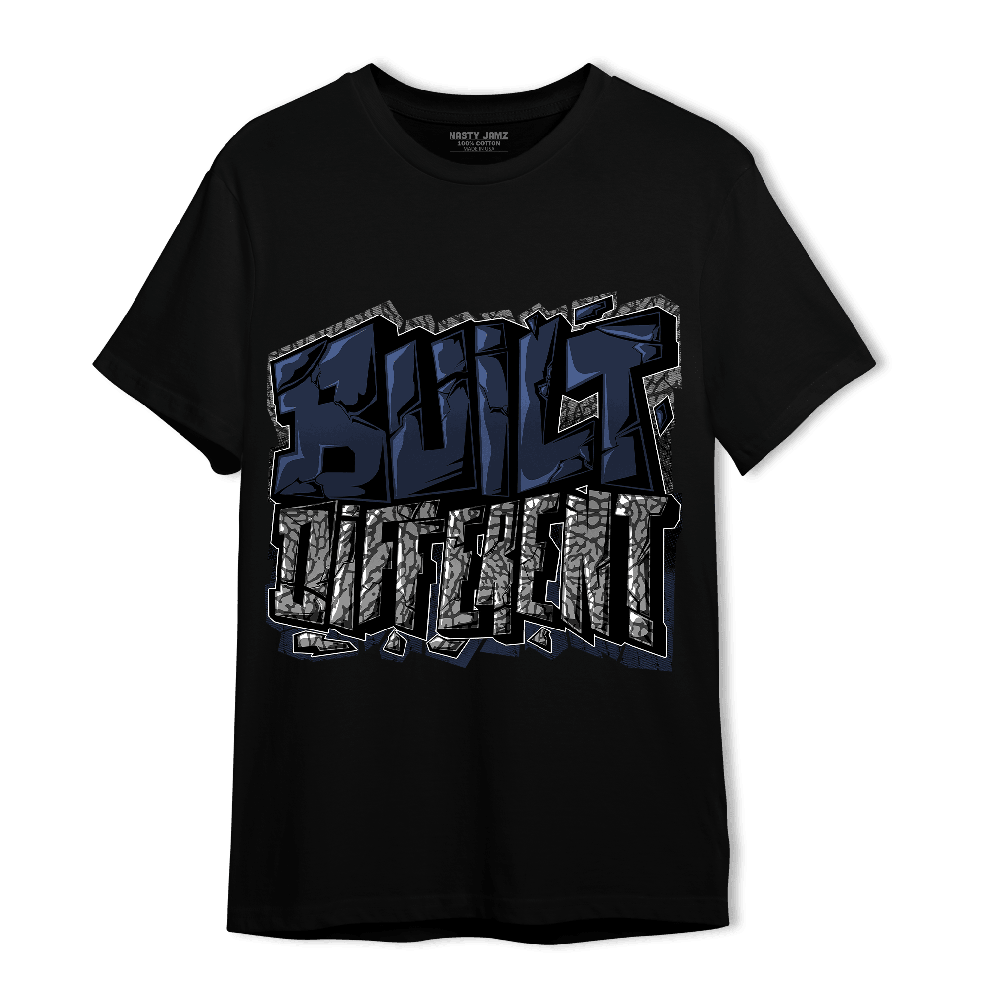 White Navy 3s T Shirt Match Built Different - NastyJamz