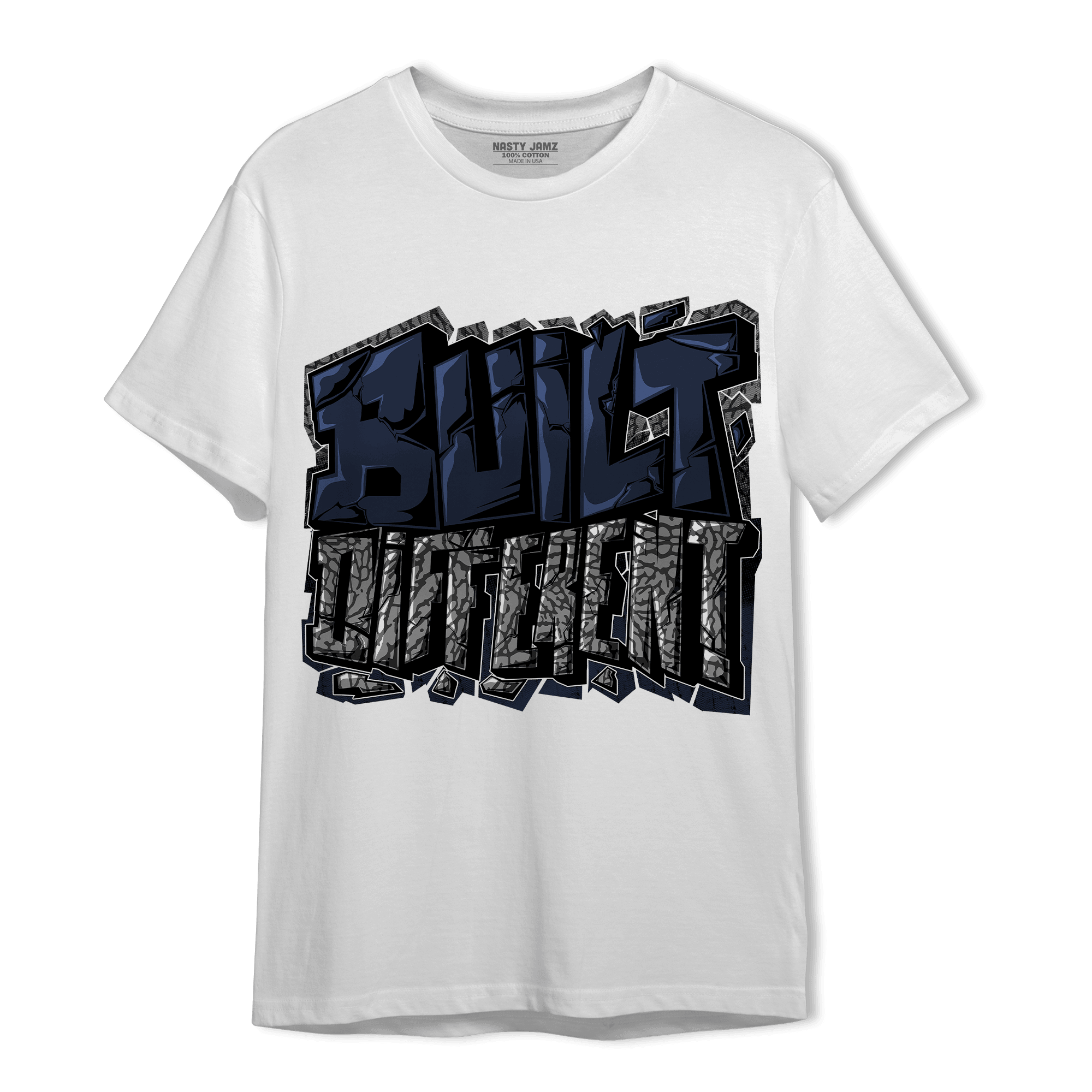 White Navy 3s T Shirt Match Built Different - NastyJamz