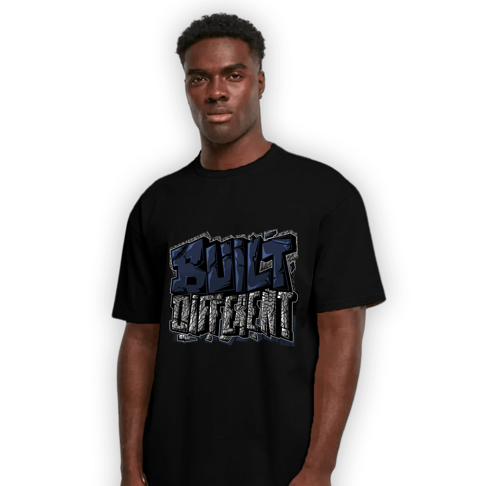 White Navy 3s T Shirt Match Built Different - NastyJamz