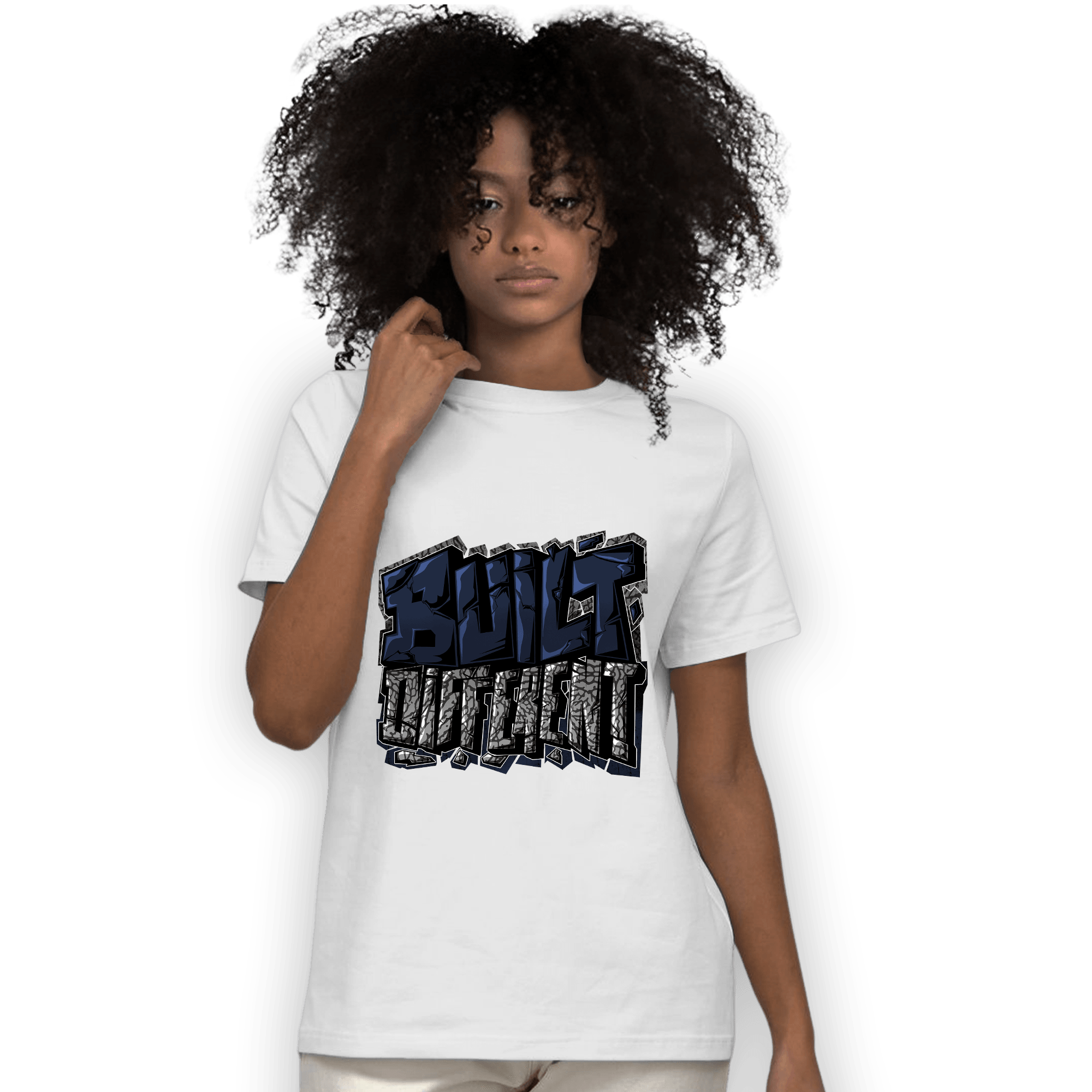 White Navy 3s T Shirt Match Built Different - NastyJamz