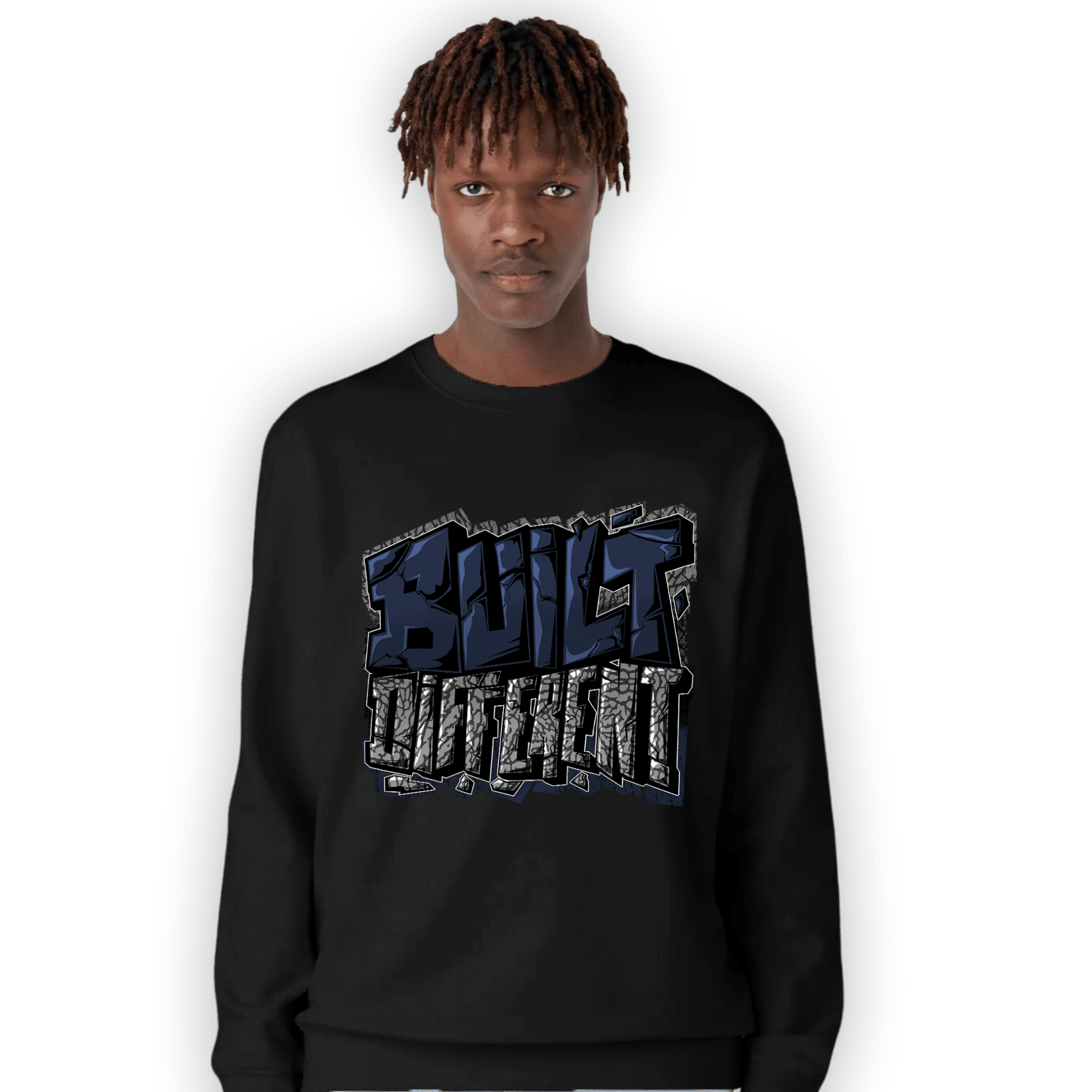 White Navy 3s Sweatshirt Match Built Different - NastyJamz