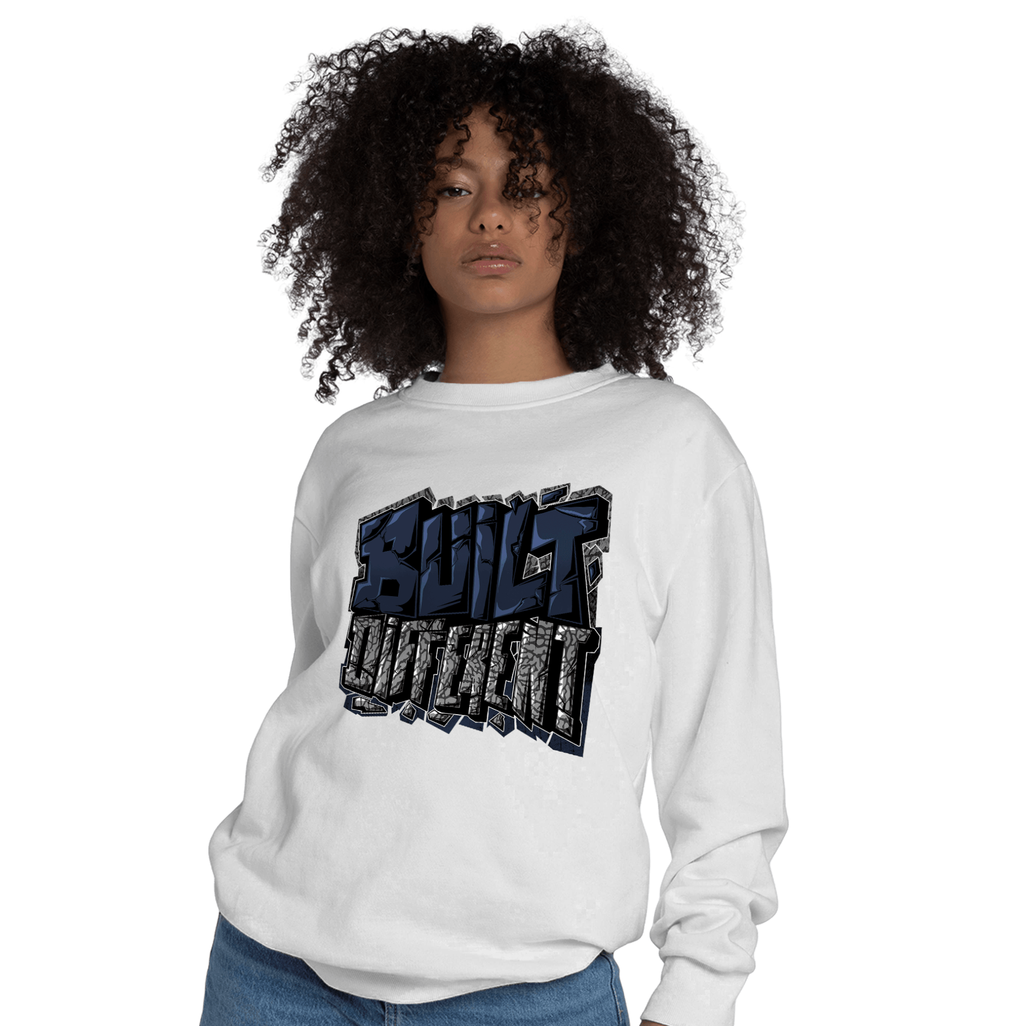 White Navy 3s Sweatshirt Match Built Different - NastyJamz