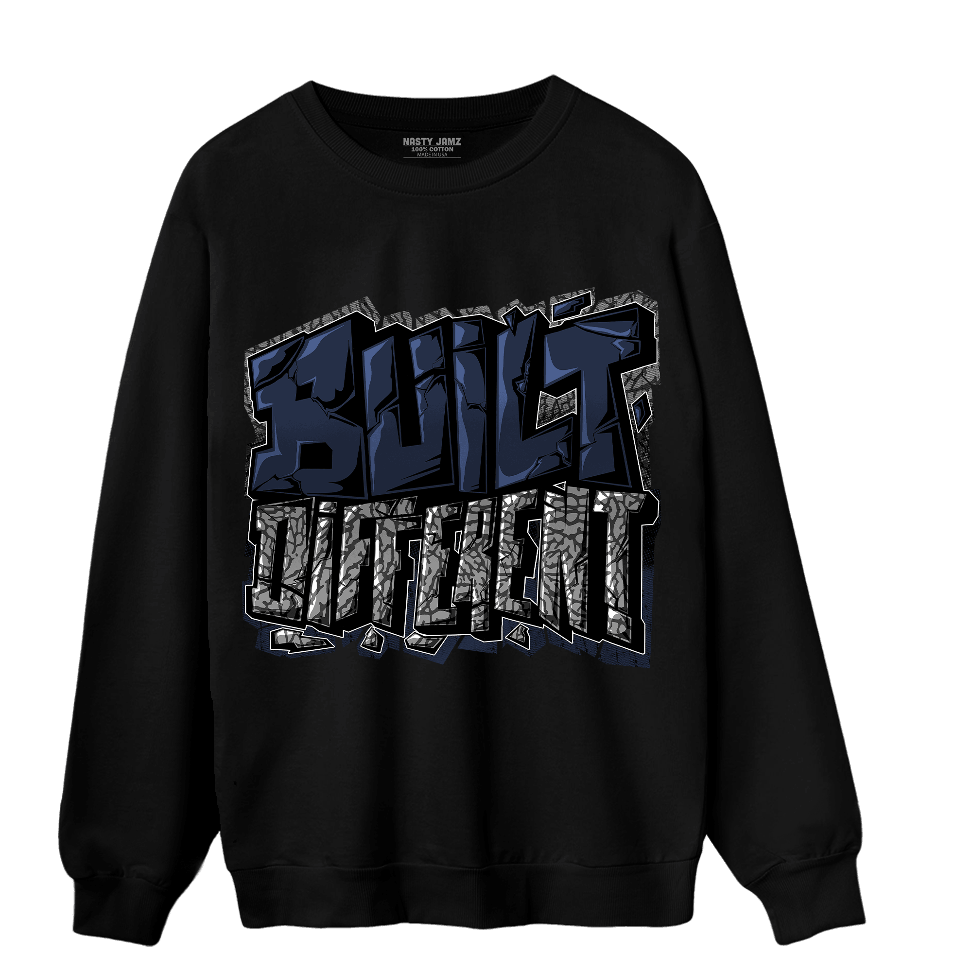 White Navy 3s Sweatshirt Match Built Different - NastyJamz