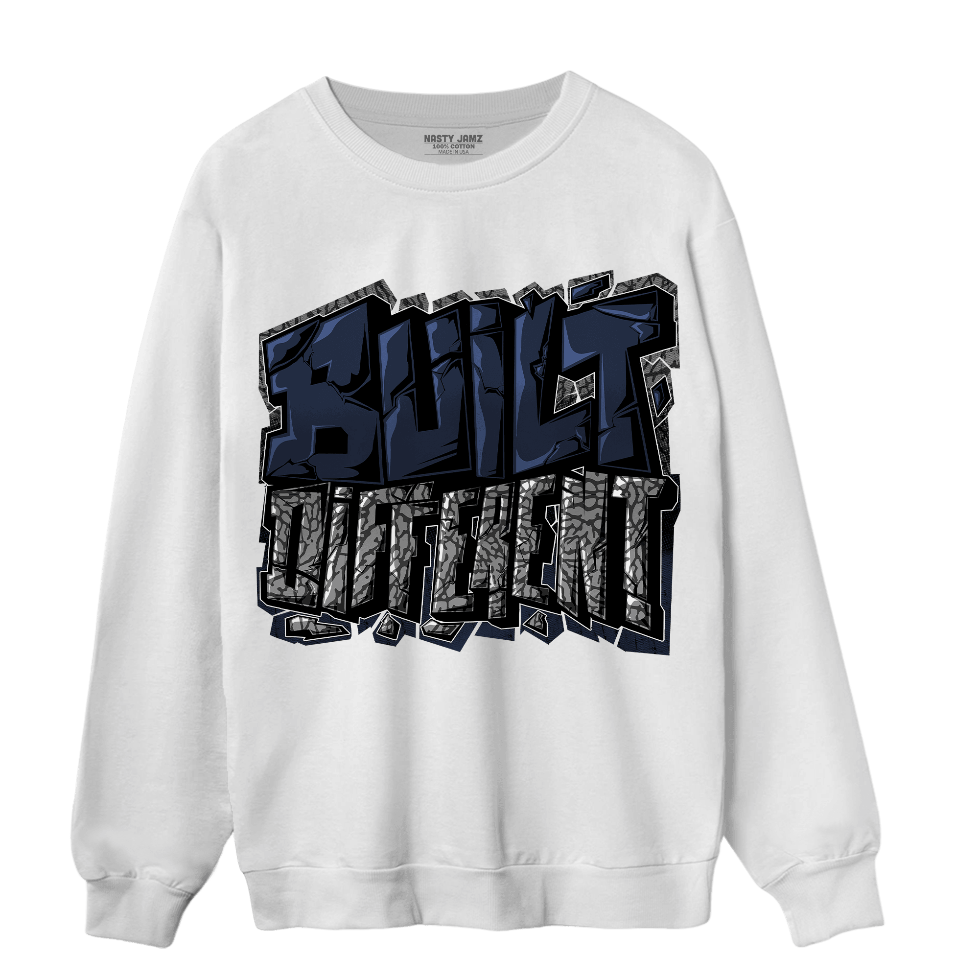 White Navy 3s Sweatshirt Match Built Different - NastyJamz