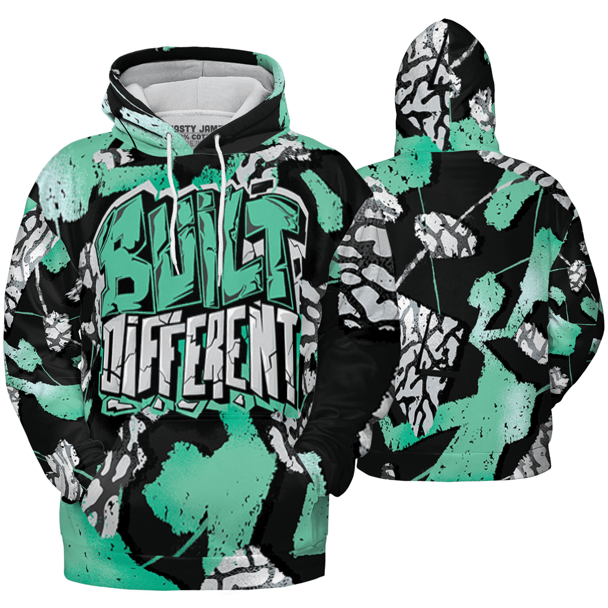 Green Glow 3s Hoodie Match Built Different 3D All-Over Print Broken - NastyJamz