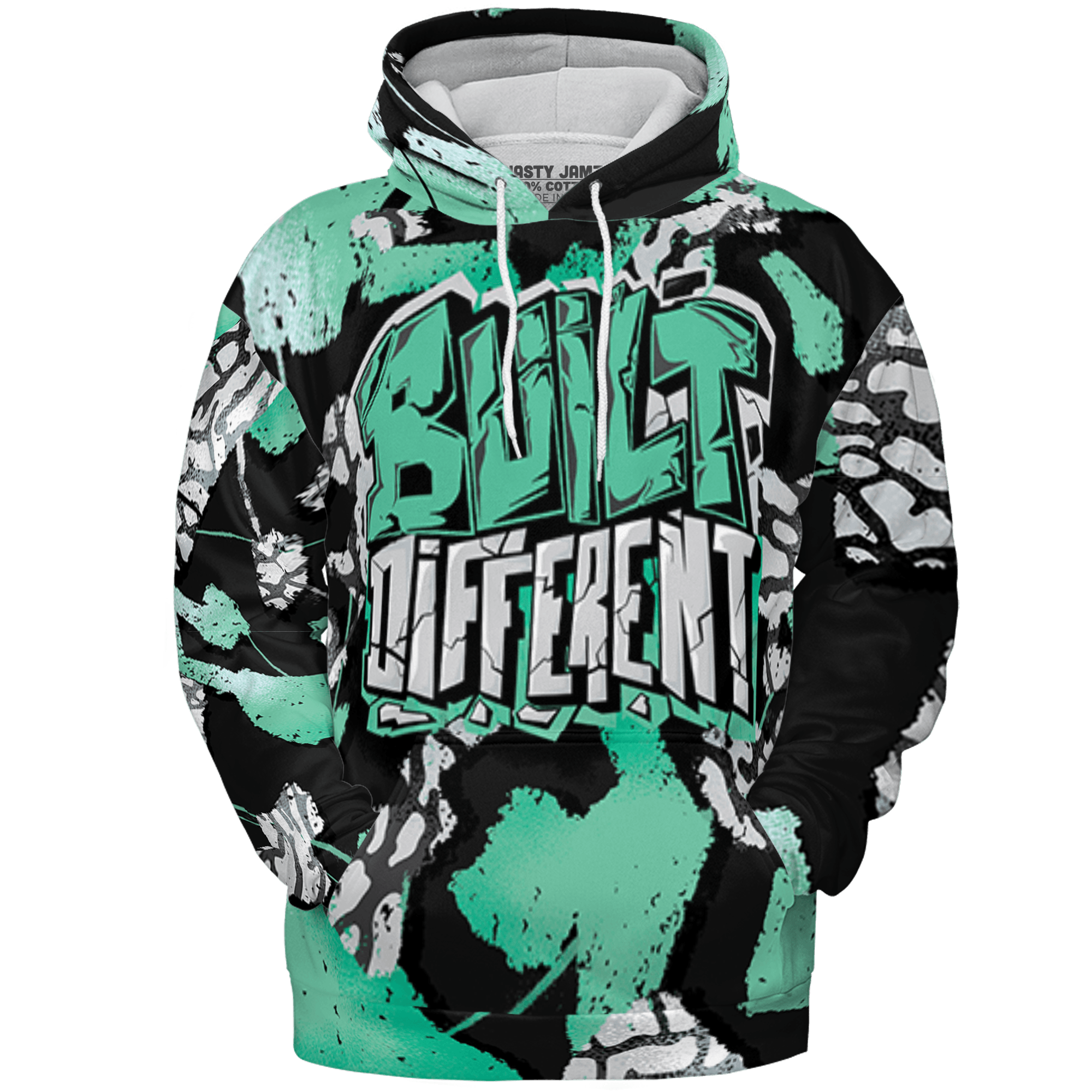Green Glow 3s Hoodie Match Built Different 3D All-Over Print Broken - NastyJamz