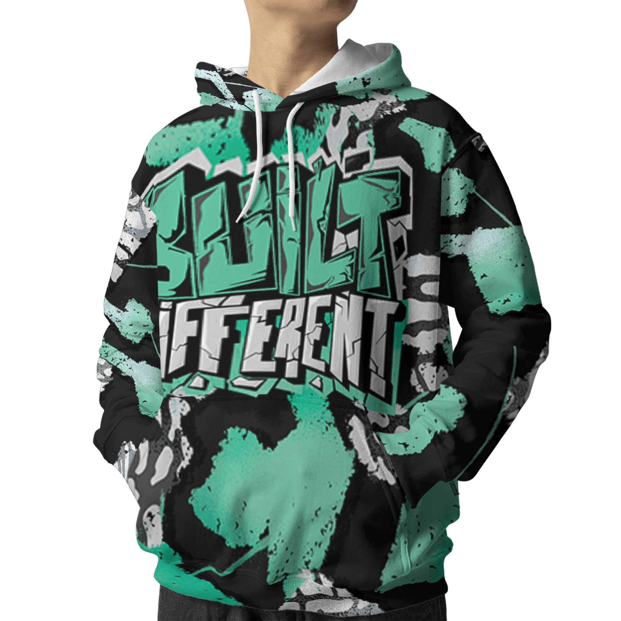 Green Glow 3s Hoodie Match Built Different 3D All-Over Print Broken - NastyJamz