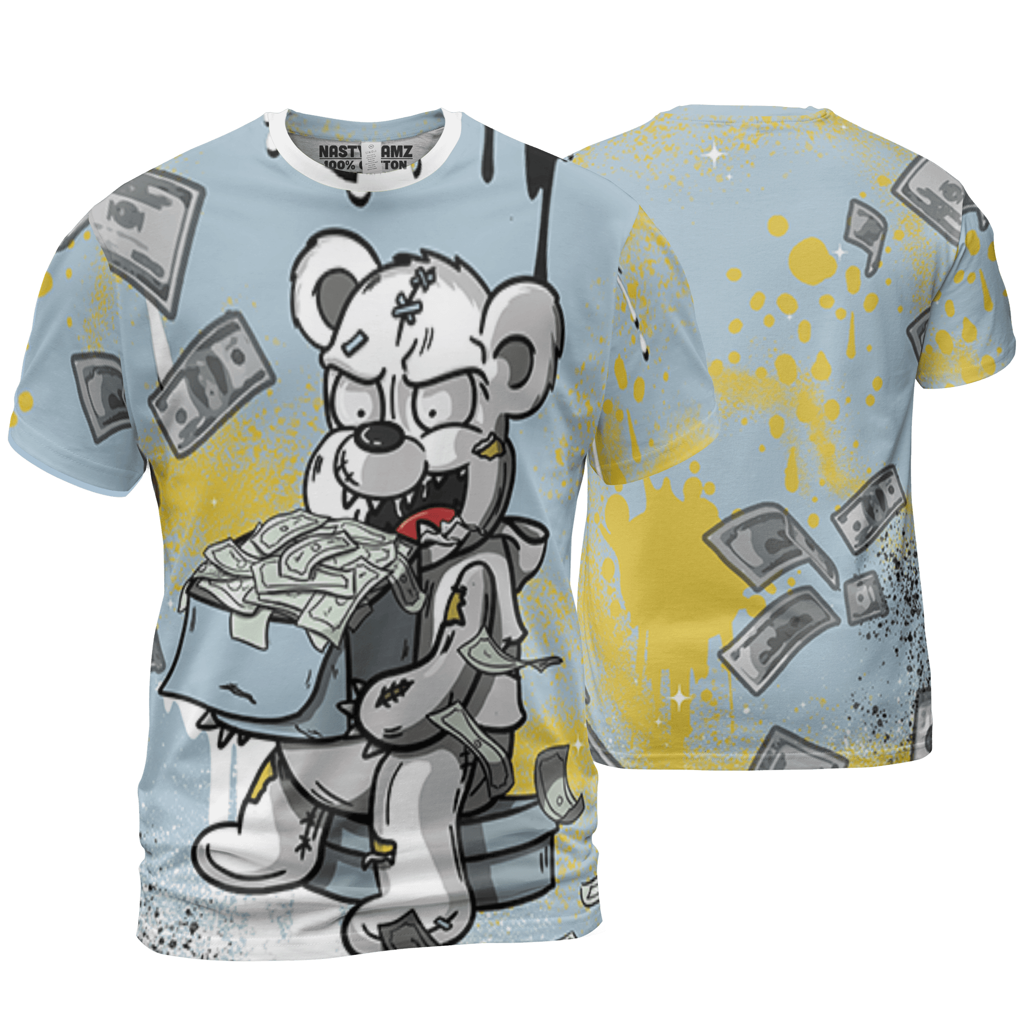 Blue Grey 13s T Shirt Match Cash Money 3D All-Over Print Splash Paint - NastyJamz