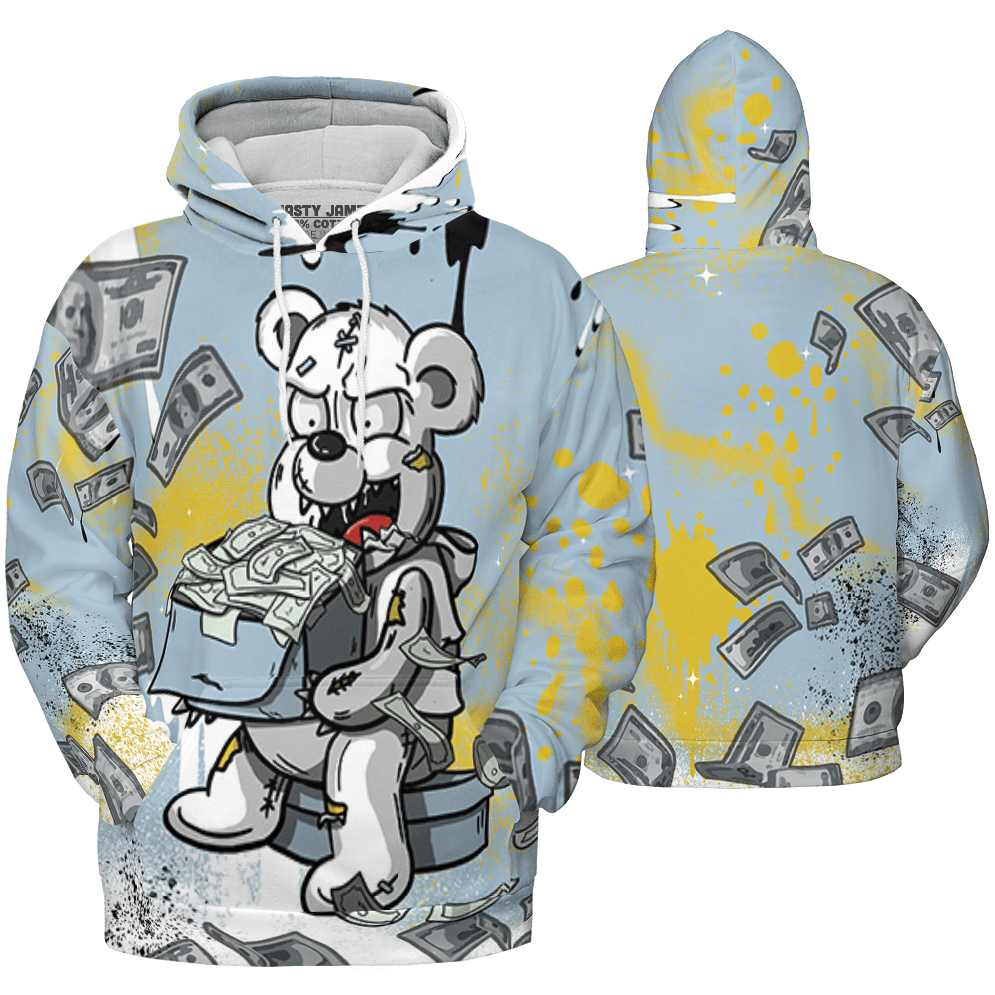 Blue Grey 13s Hoodie Match Cash Money 3D All-Over Print Splash Paint - NastyJamz