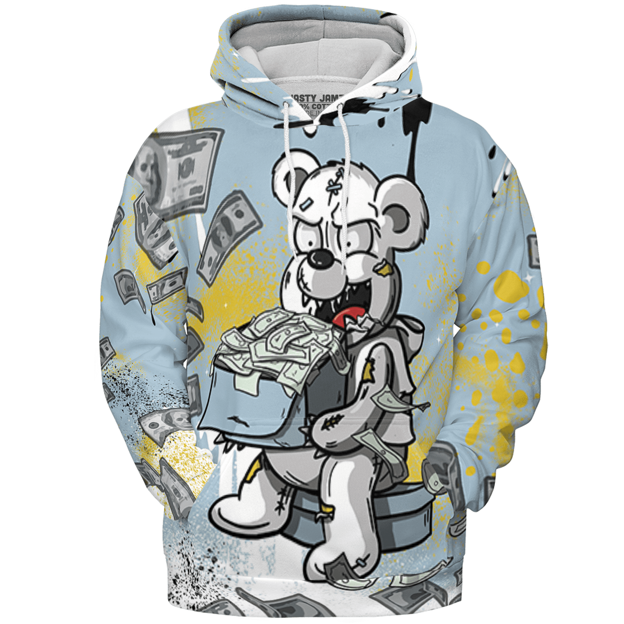 Blue Grey 13s Hoodie Match Cash Money 3D All-Over Print Splash Paint - NastyJamz
