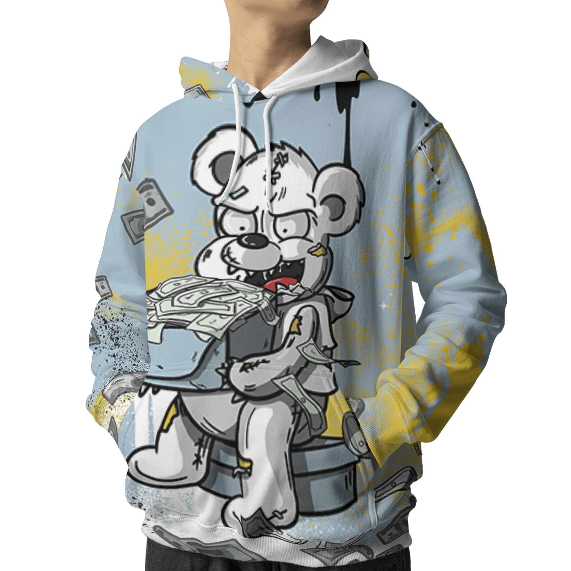 Blue Grey 13s Hoodie Match Cash Money 3D All-Over Print Splash Paint - NastyJamz