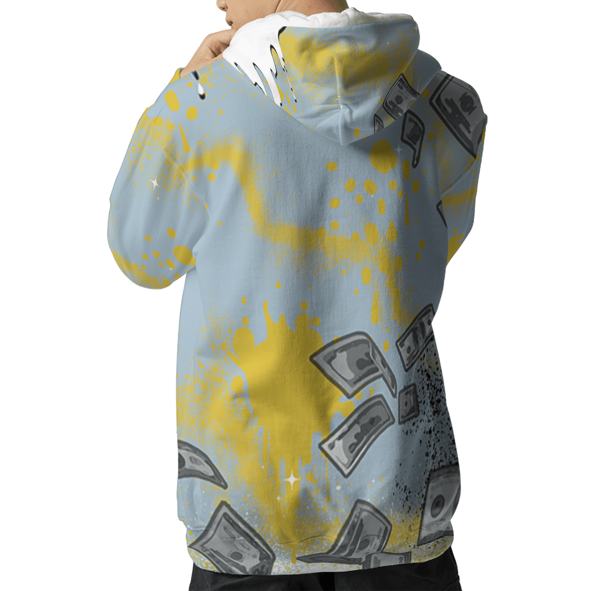 Blue Grey 13s Hoodie Match Cash Money 3D All-Over Print Splash Paint - NastyJamz