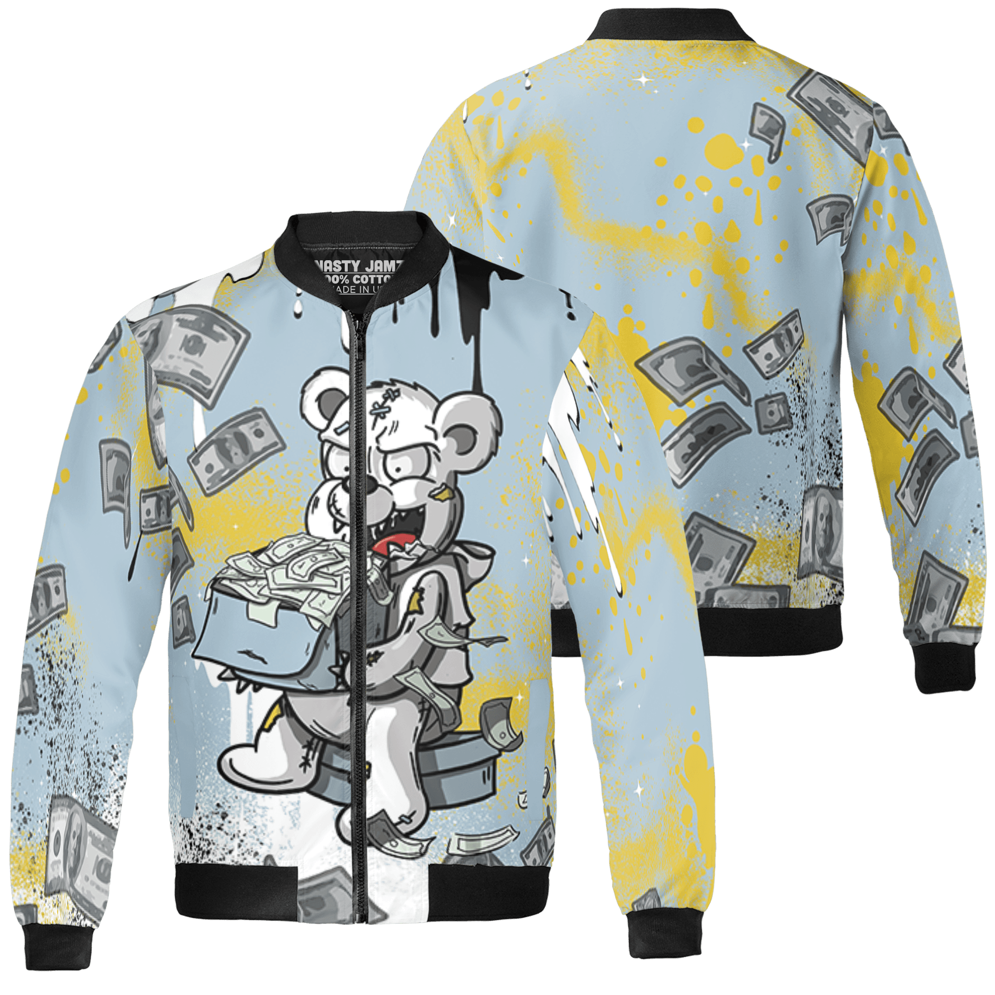 Blue Grey 13s Jacket Match Cash Money 3D All-Over Print Splash Paint - NastyJamz