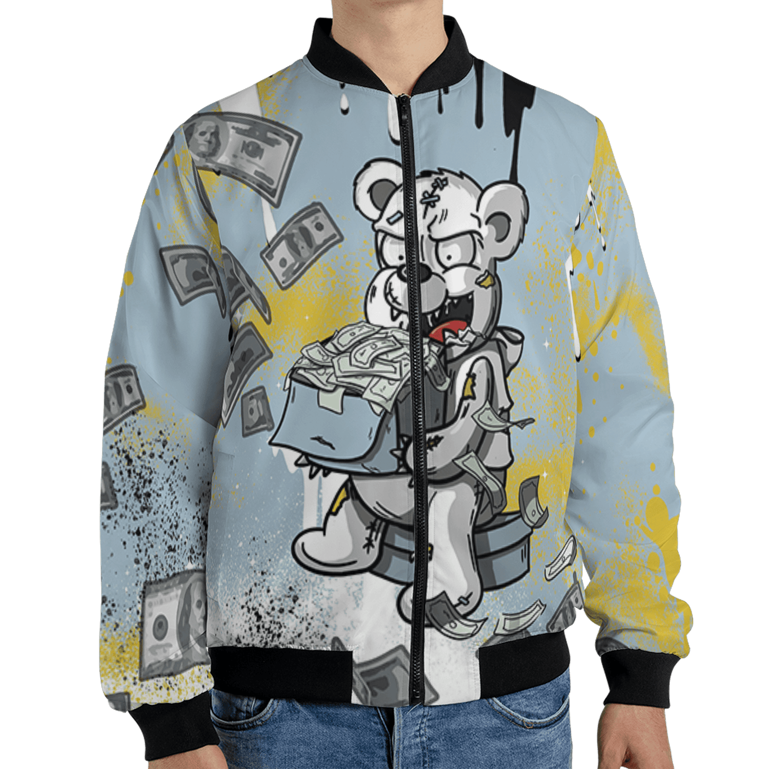 Blue Grey 13s Jacket Match Cash Money 3D All-Over Print Splash Paint - NastyJamz