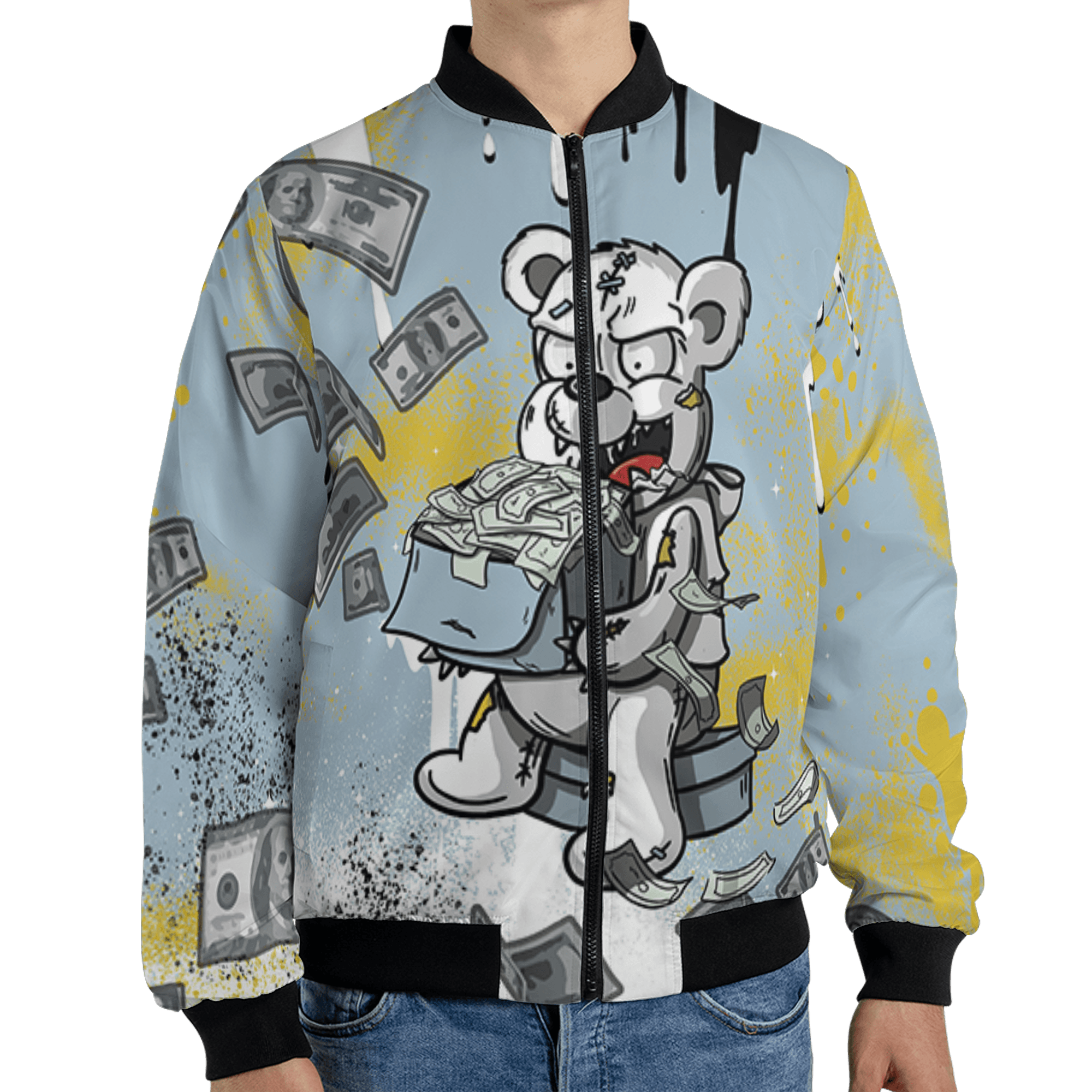 Blue Grey 13s Jacket Match Cash Money 3D All-Over Print Splash Paint - NastyJamz