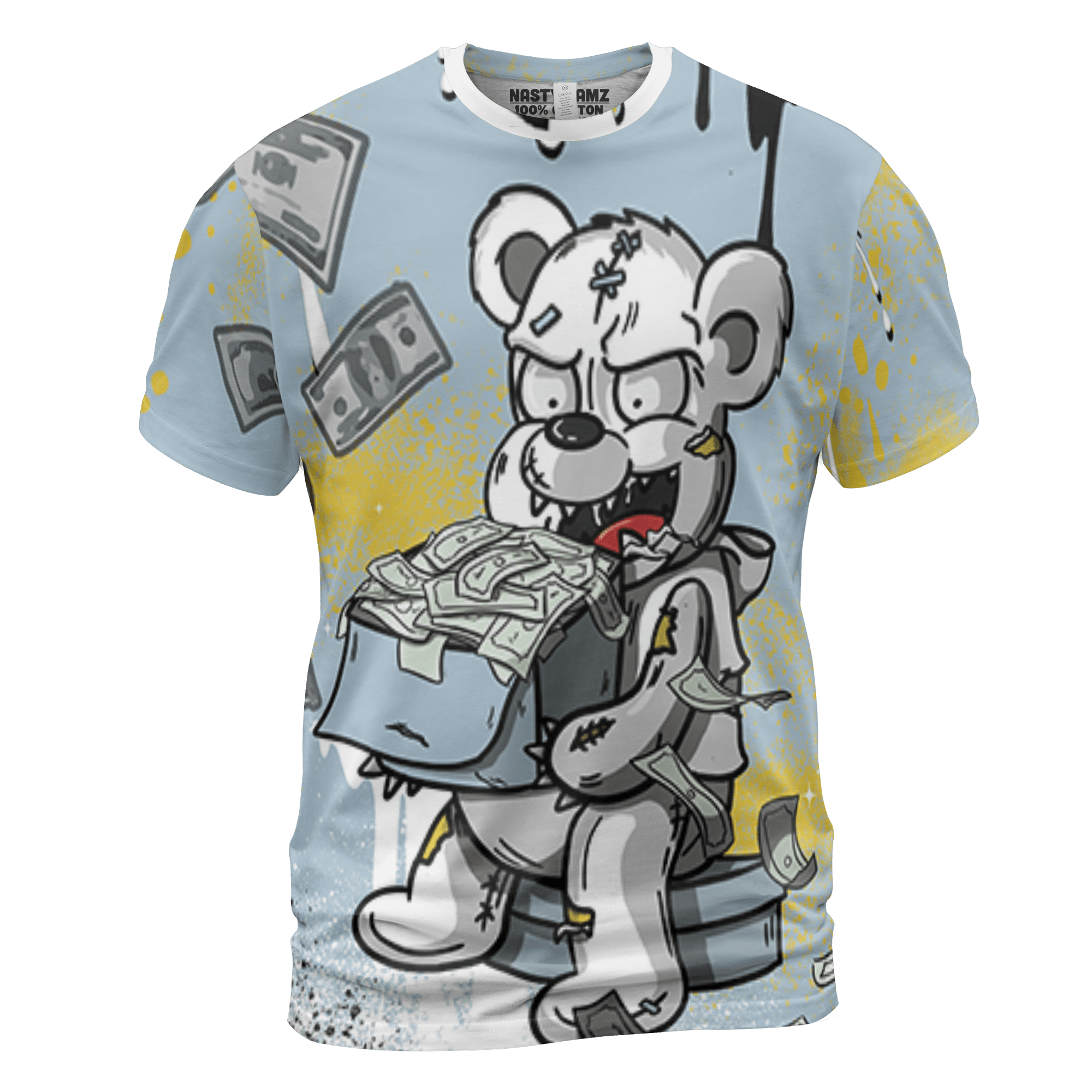 Blue Grey 13s T Shirt Match Cash Money 3D All-Over Print Splash Paint - NastyJamz