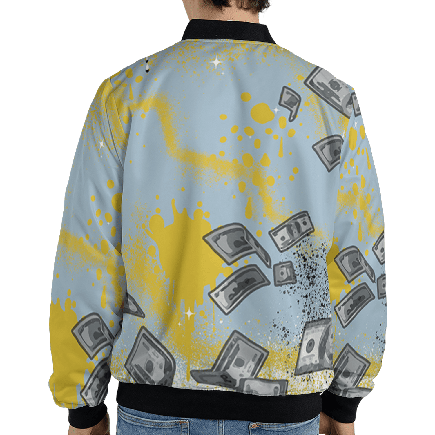 Blue Grey 13s Jacket Match Cash Money 3D All-Over Print Splash Paint - NastyJamz