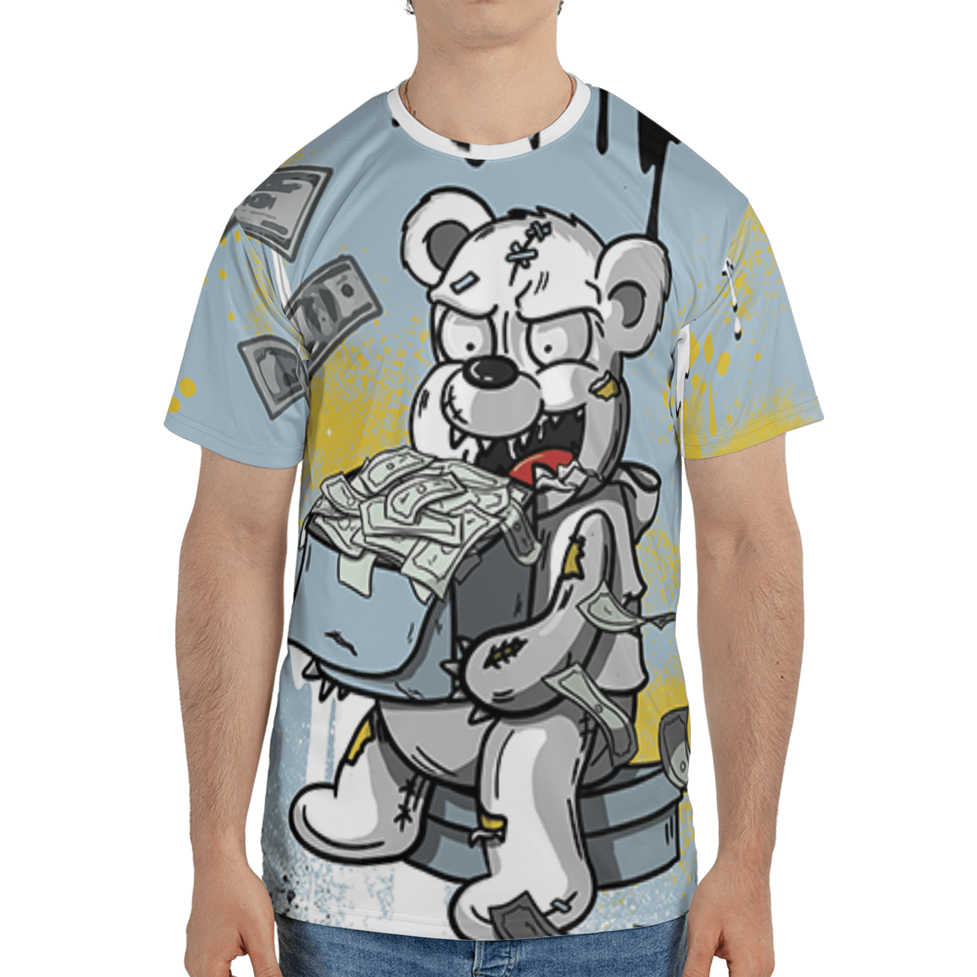 Blue Grey 13s T Shirt Match Cash Money 3D All-Over Print Splash Paint - NastyJamz